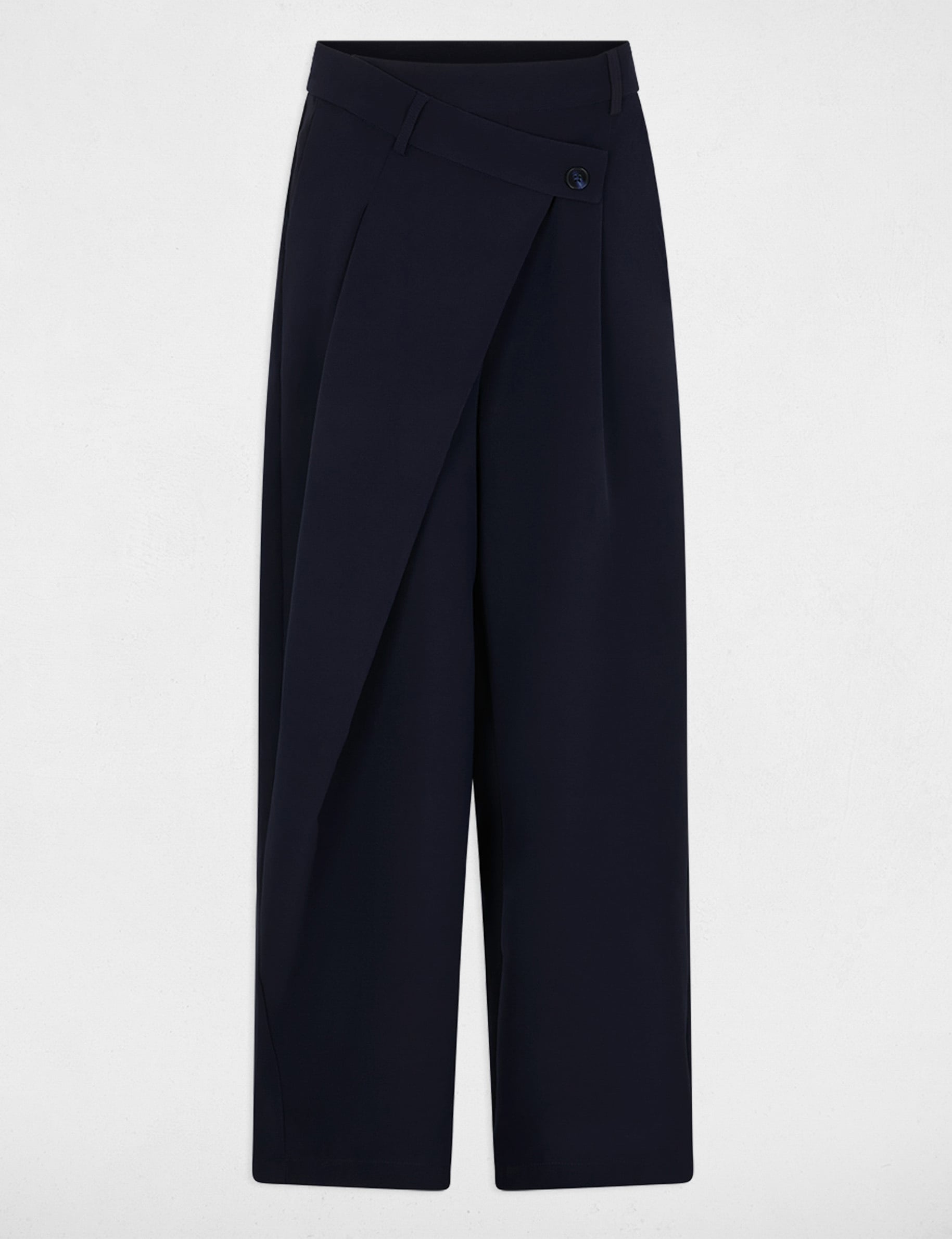 Pantalon large taille haute bleu marine femme