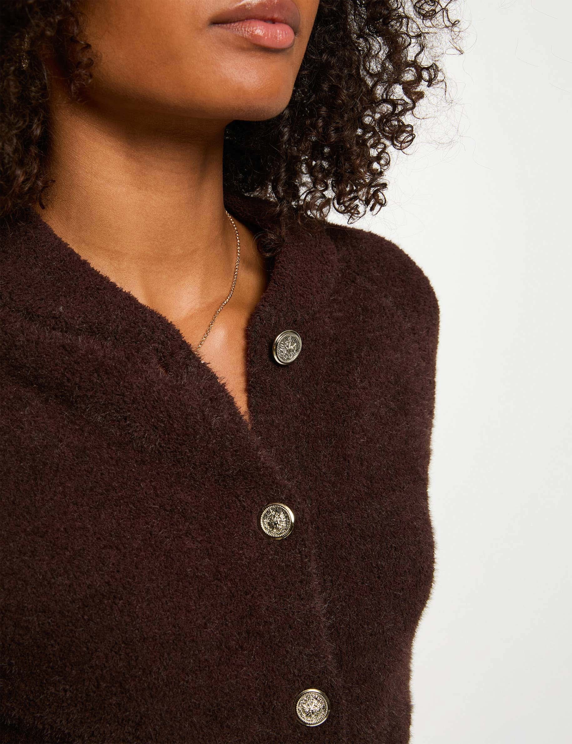 Gilet manches longues marron fonc&eacute; femme