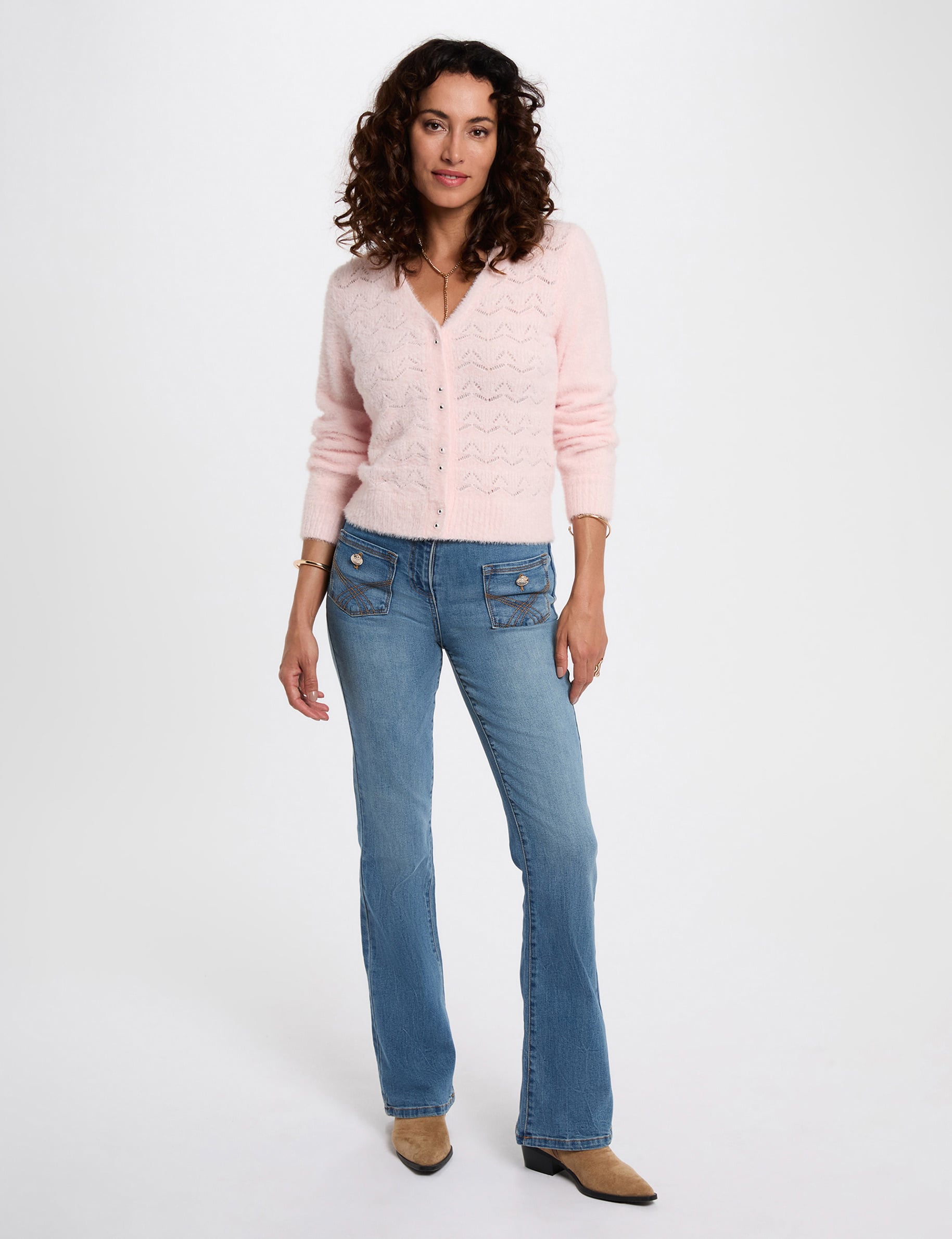 Gilet manches longues rose clair femme