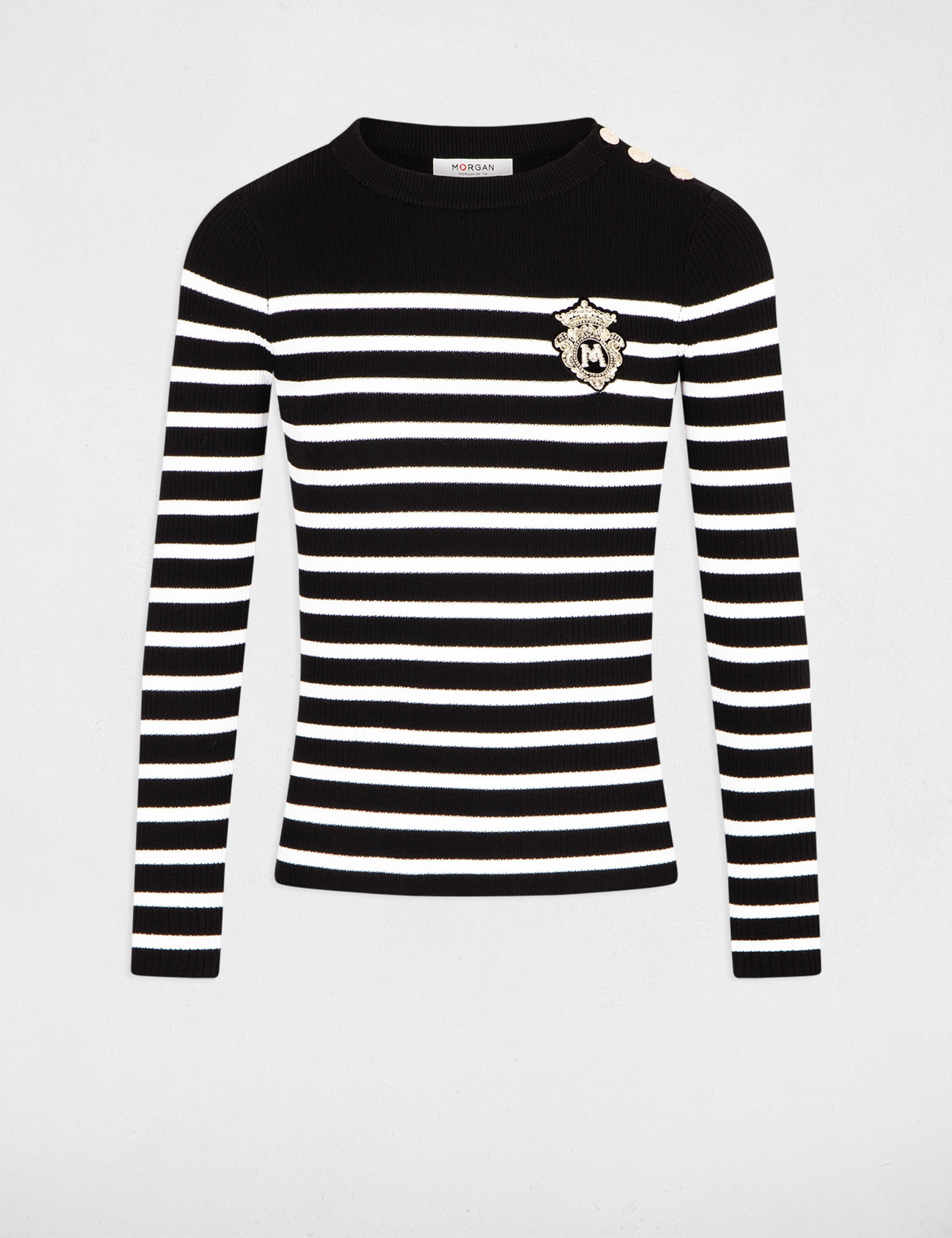 Pull manches longues &agrave; rayures noir femme