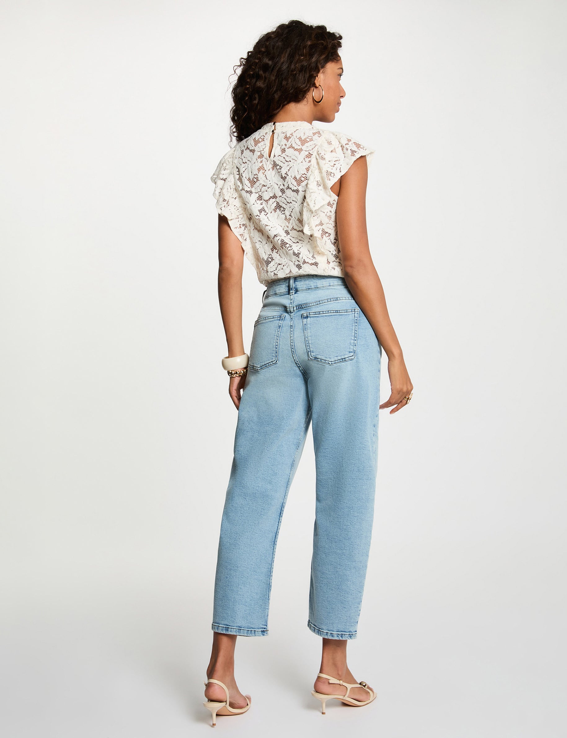 Blouse dentelle col montant ivoire femme
