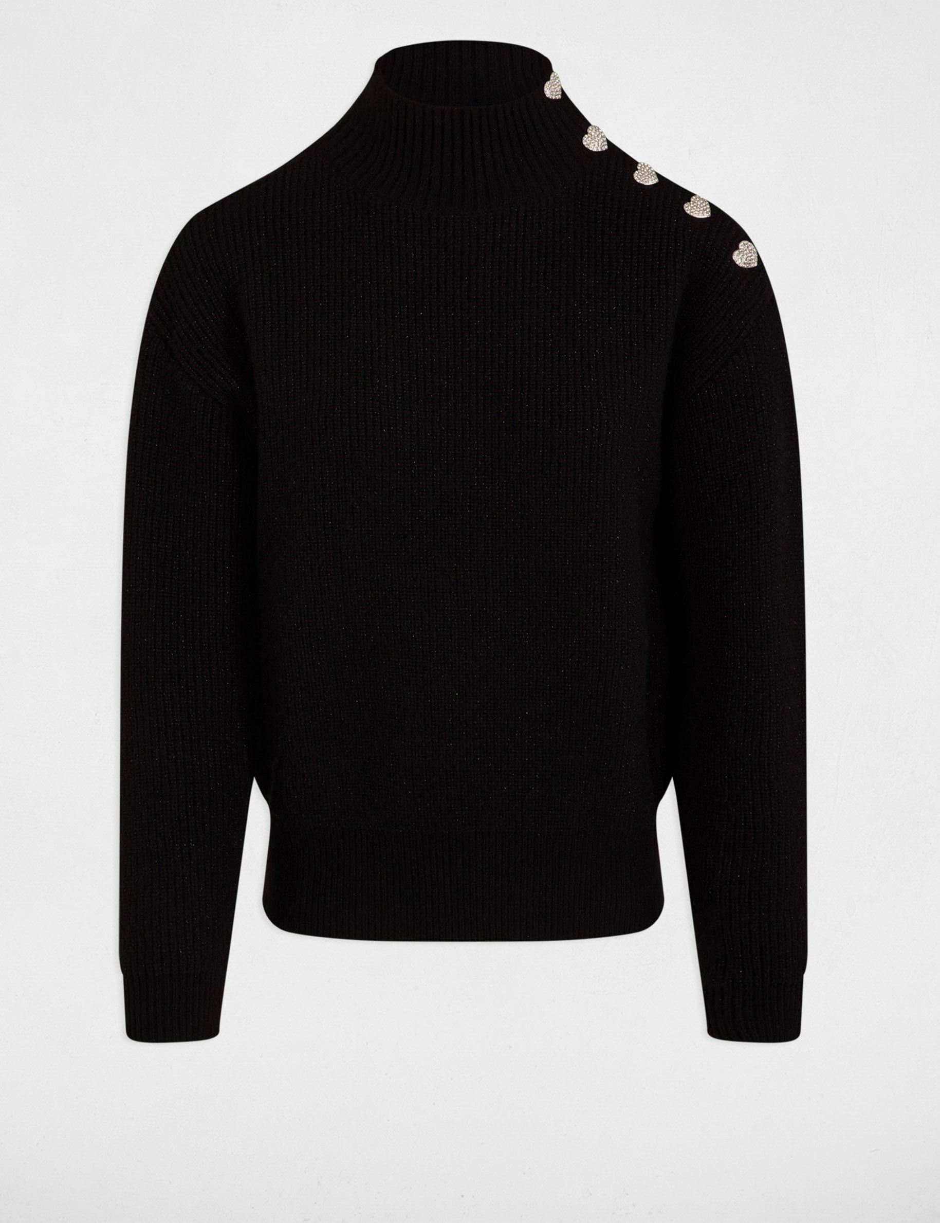 Pull manches longues avec boutons noir femme