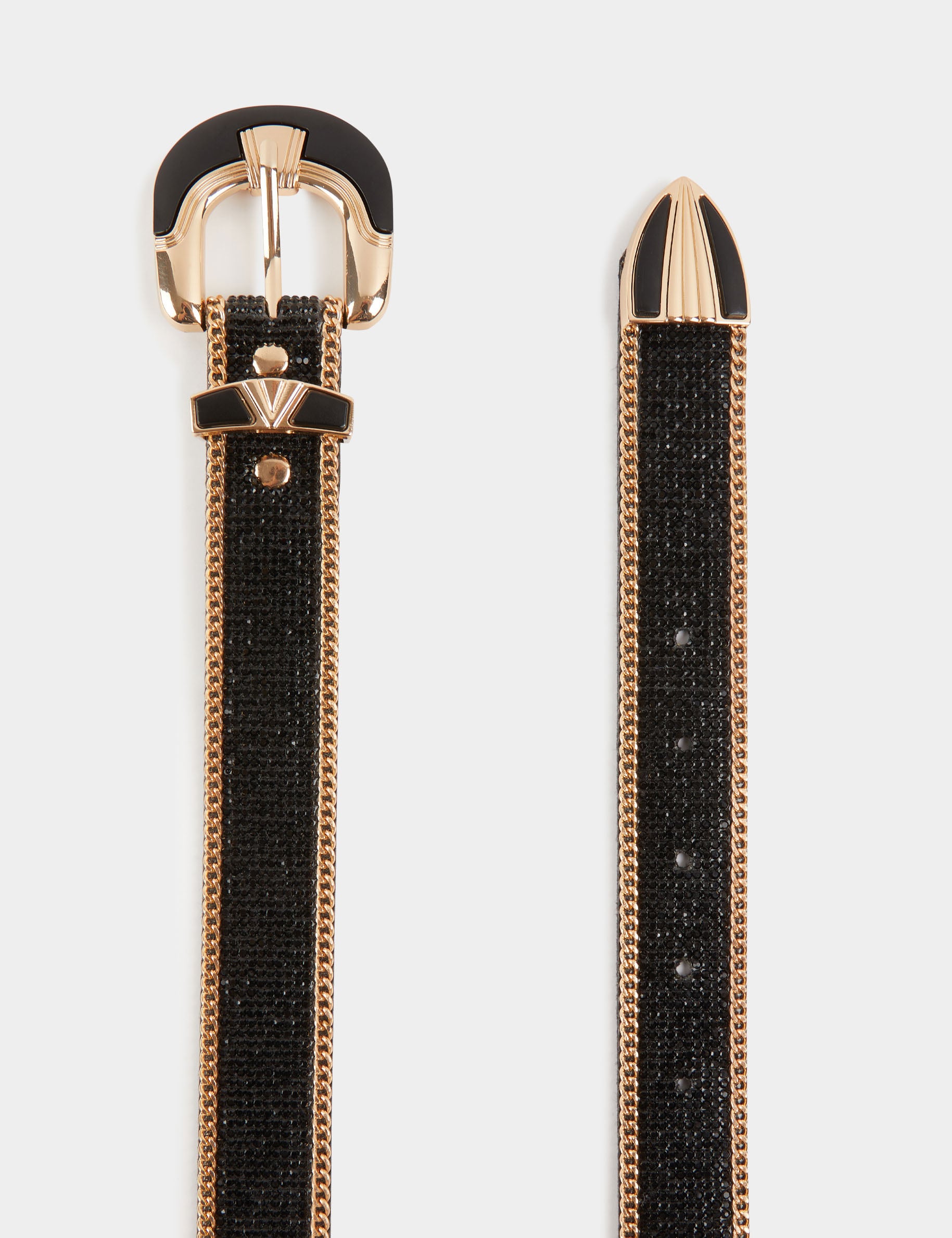 Ceinture avec strass et cha&icirc;nes noir femme