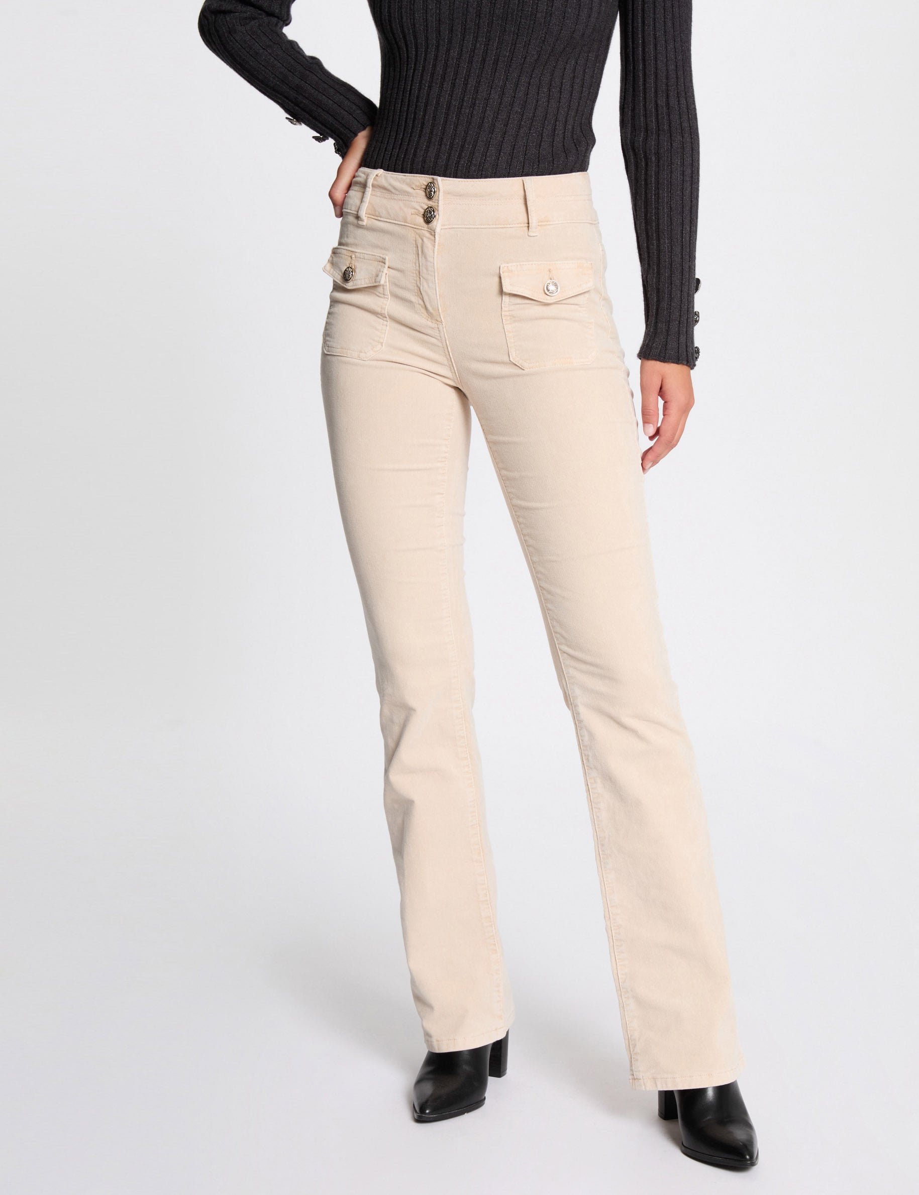 Pantalon ajust&eacute; velours ivoire femme