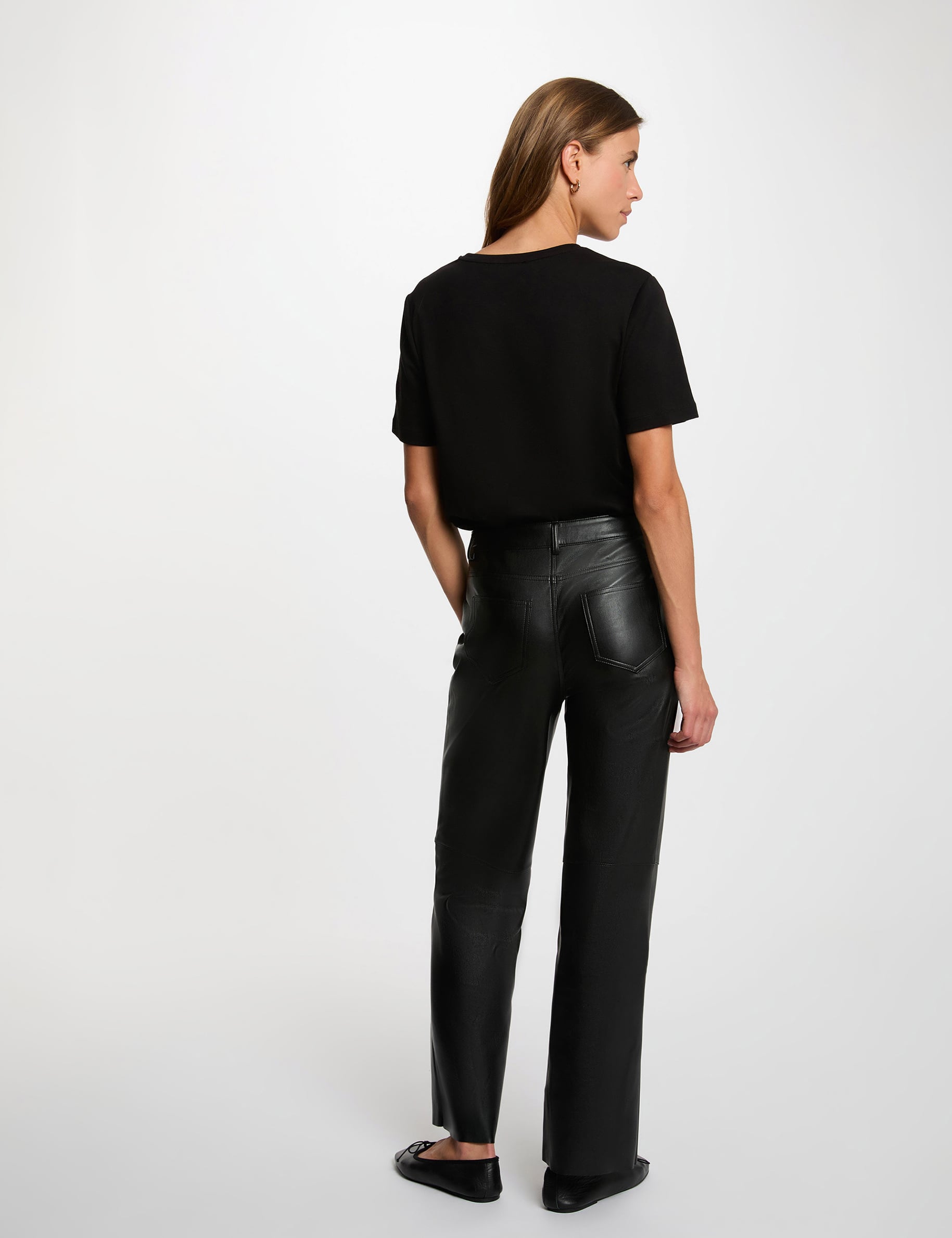 T-shirt droit col rond noir femme