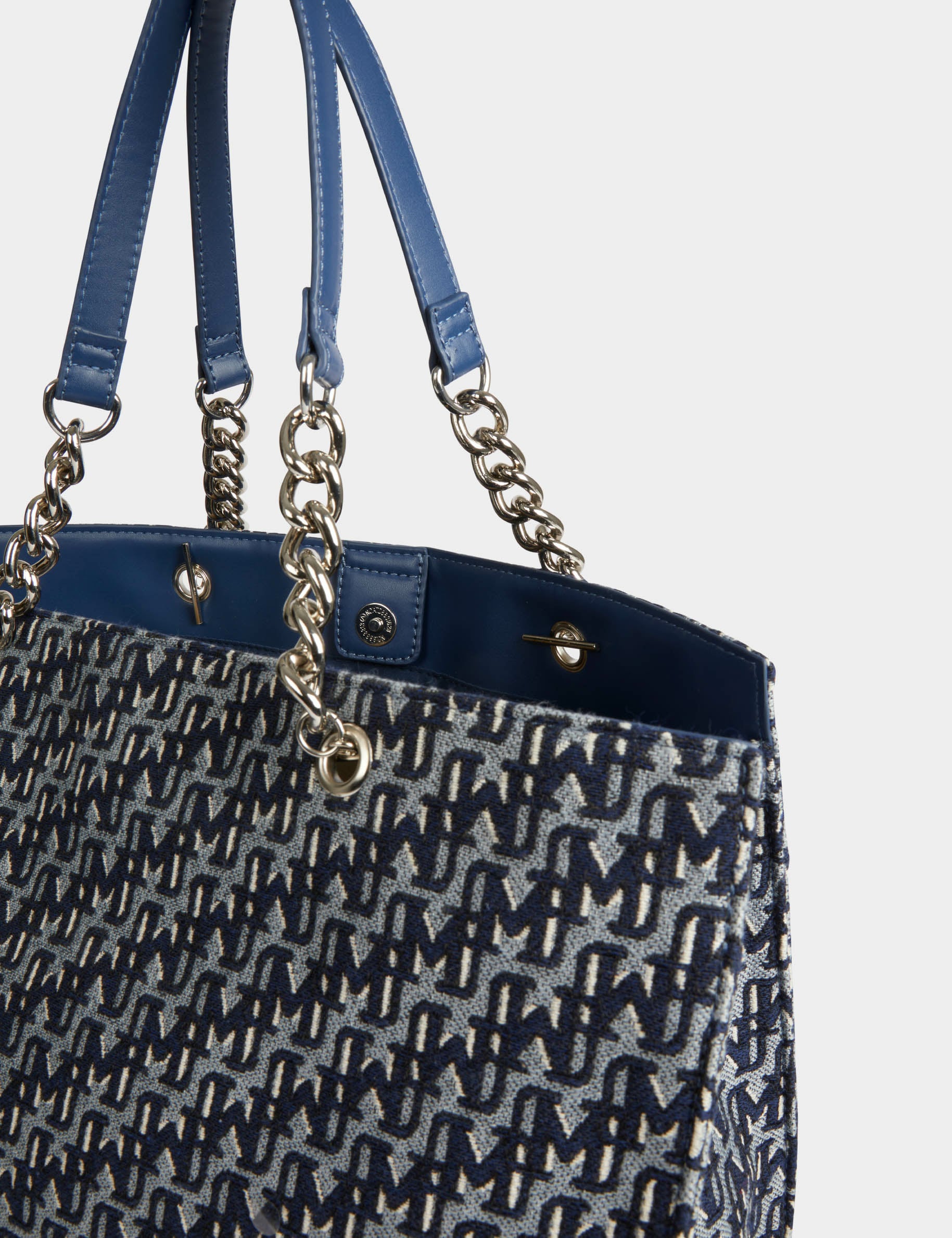 Sac cabas imprim&eacute; monogramme denim stone femme