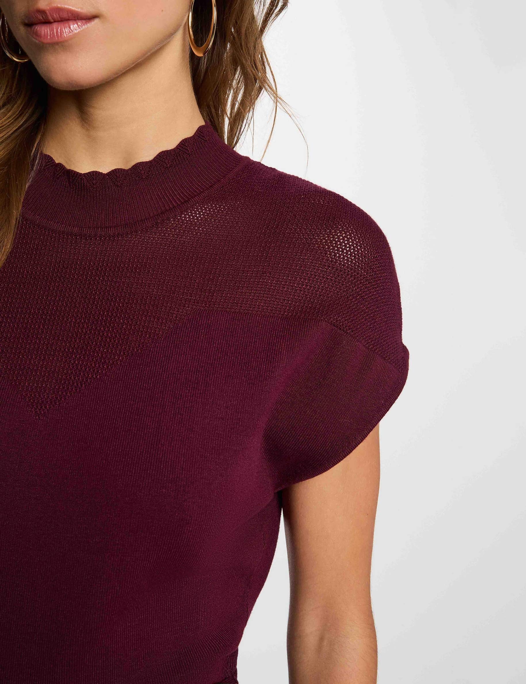 Robe tricot manches courtes prune femme