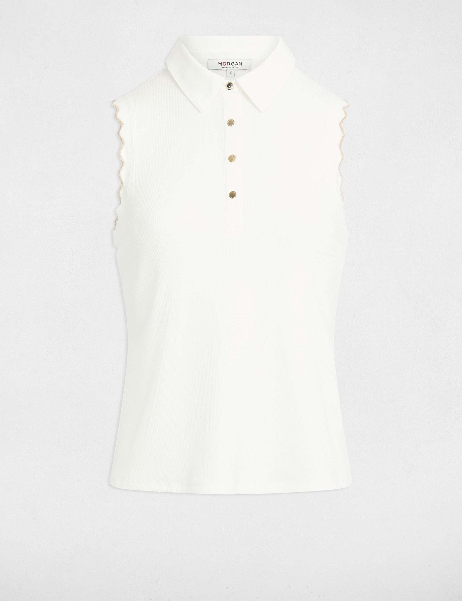 Top sans manches col revers blanc femme