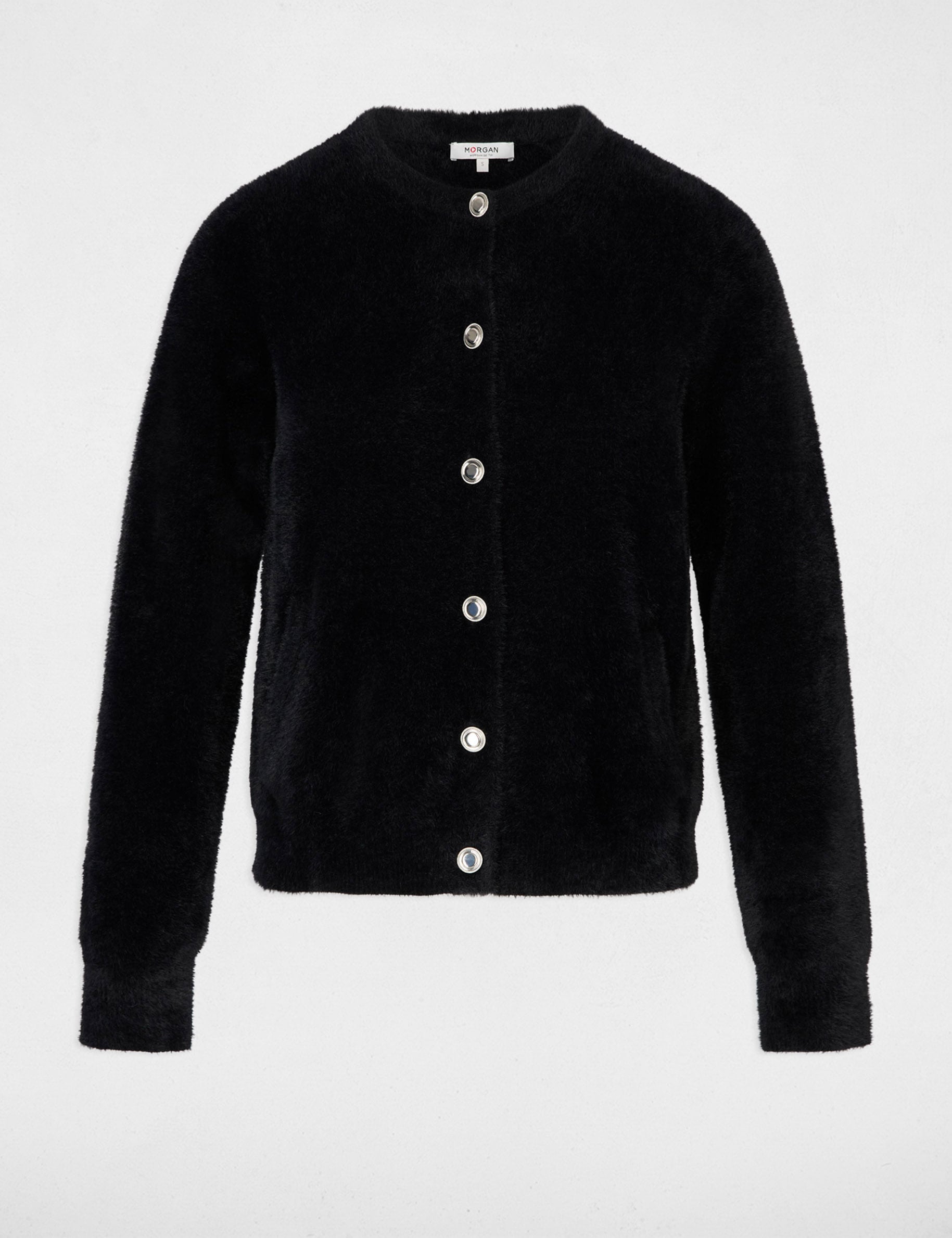 Gilet maille duveteuse noir femme