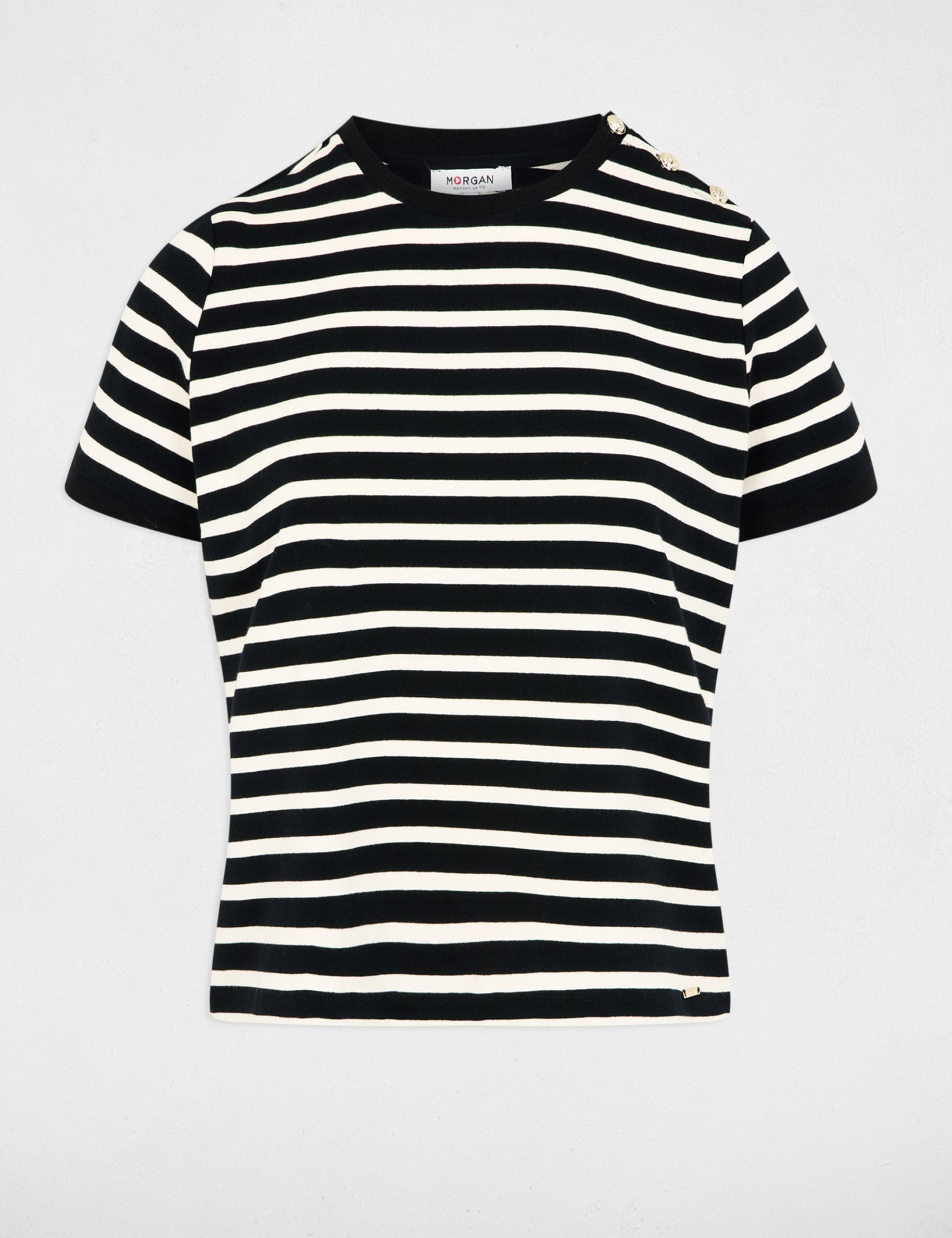 T-shirt ray&eacute; col rond noir femme