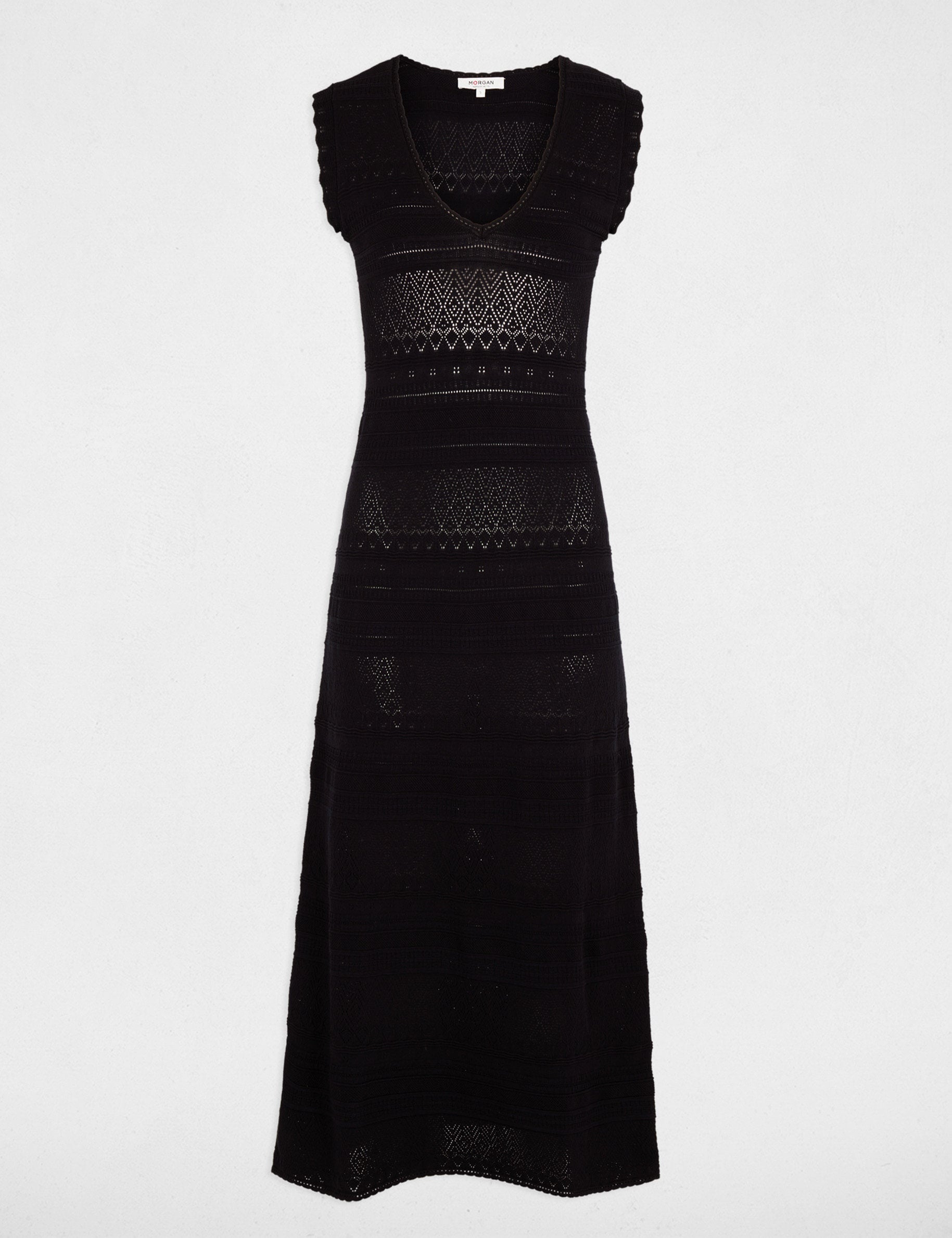 Robe tricot longue ajust&eacute;e bleu marine femme