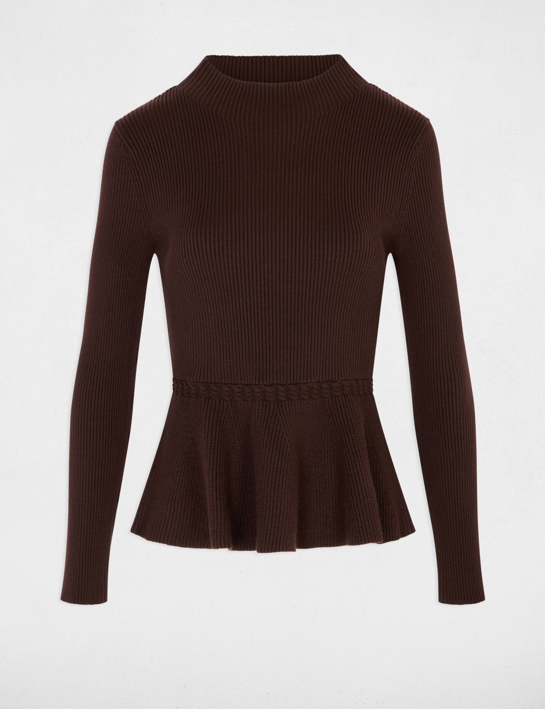 Pull col montant marron fonc&eacute; femme