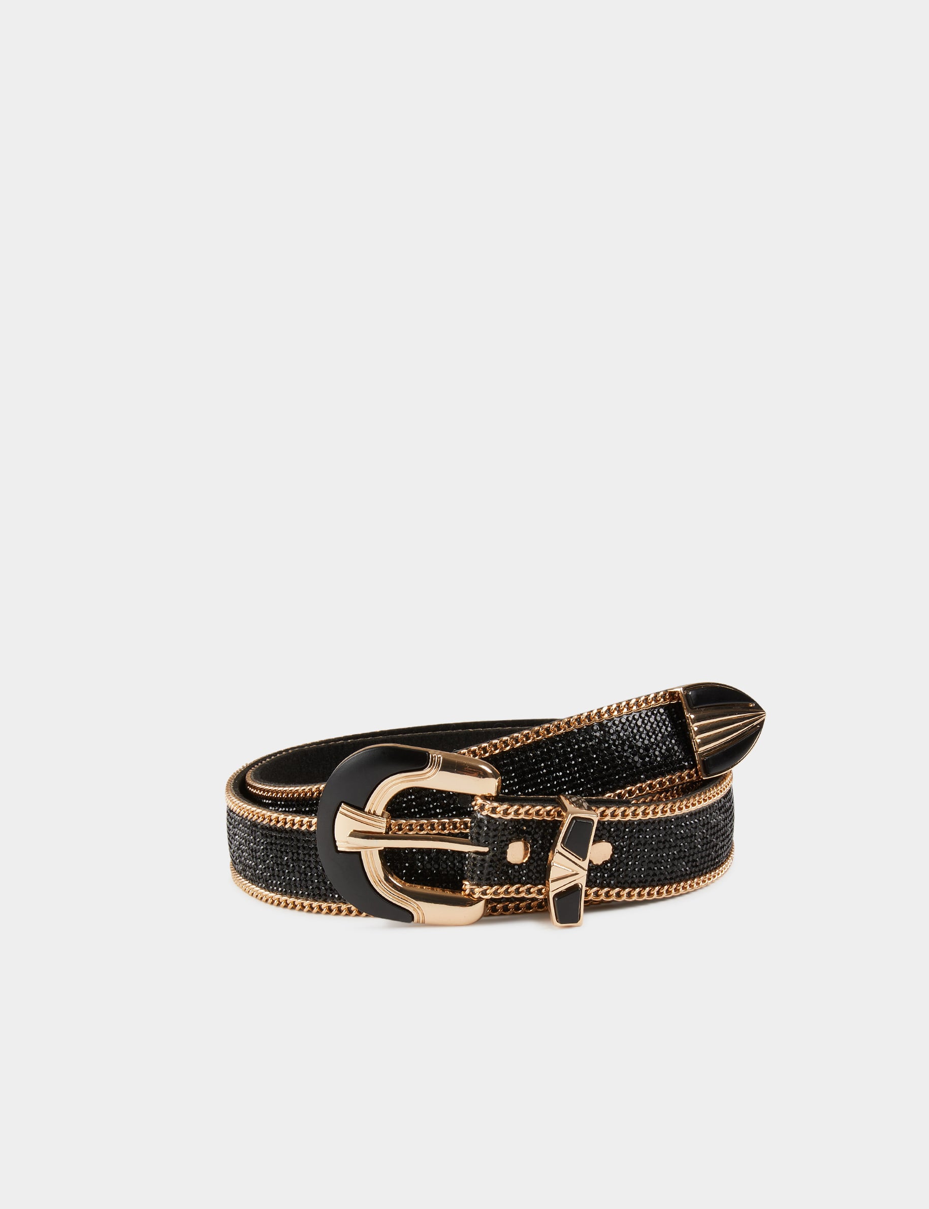 Ceinture avec strass et cha&icirc;nes noir femme