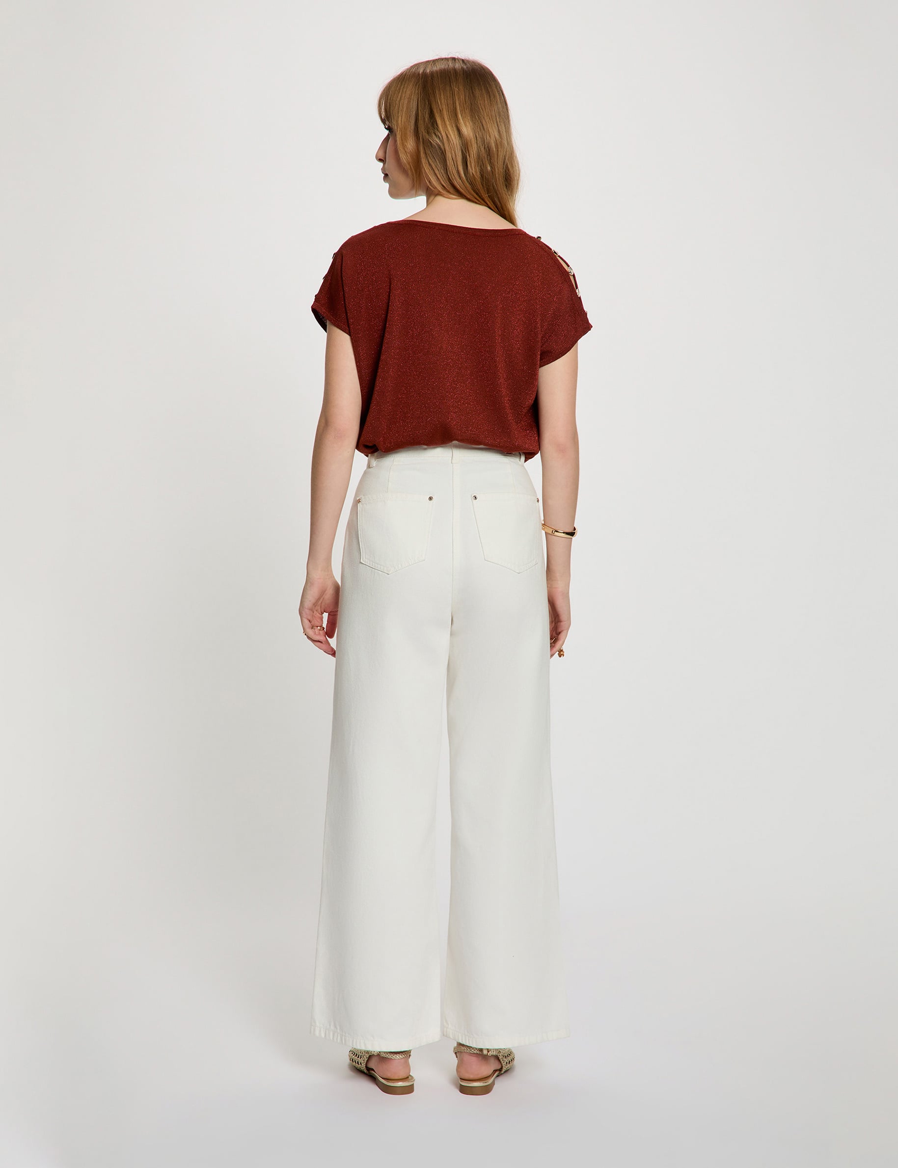 Pull oversize col v marron cognac femme