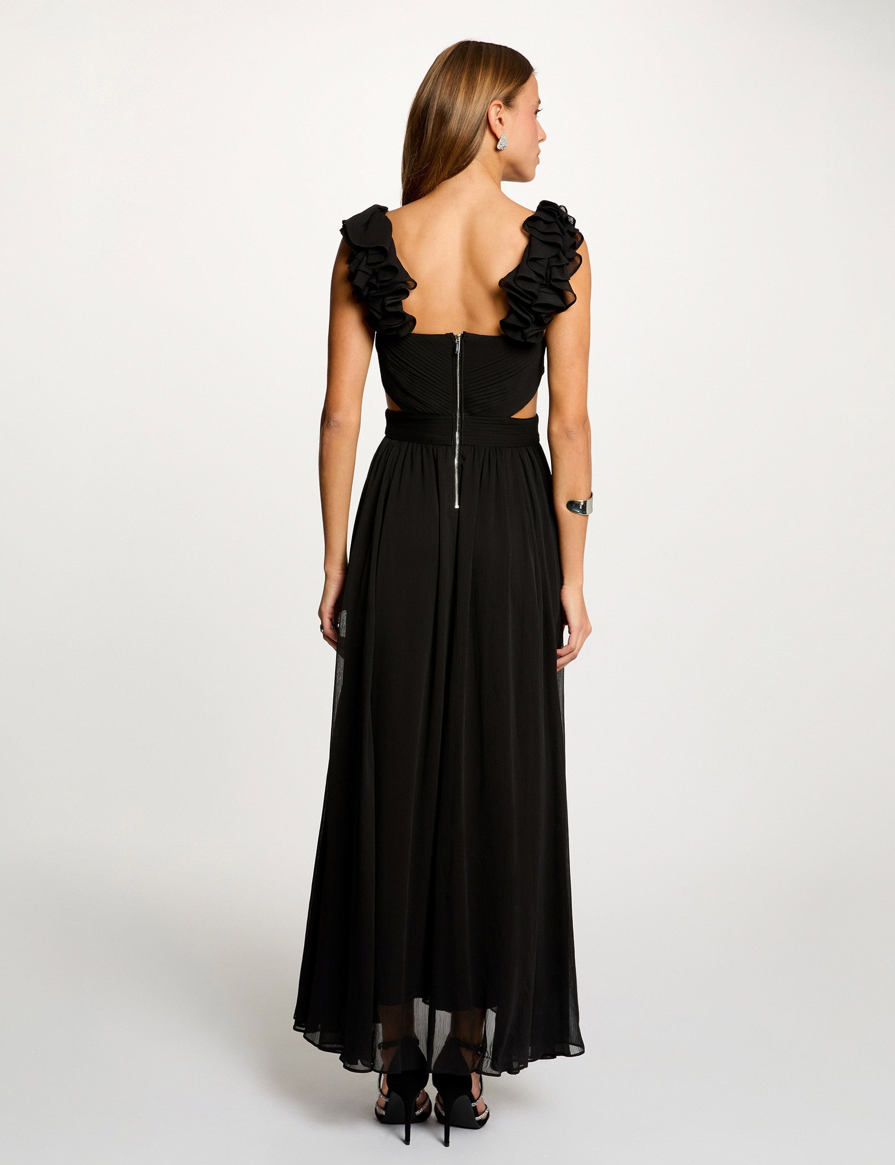 Robe longue droite fluide noir femme