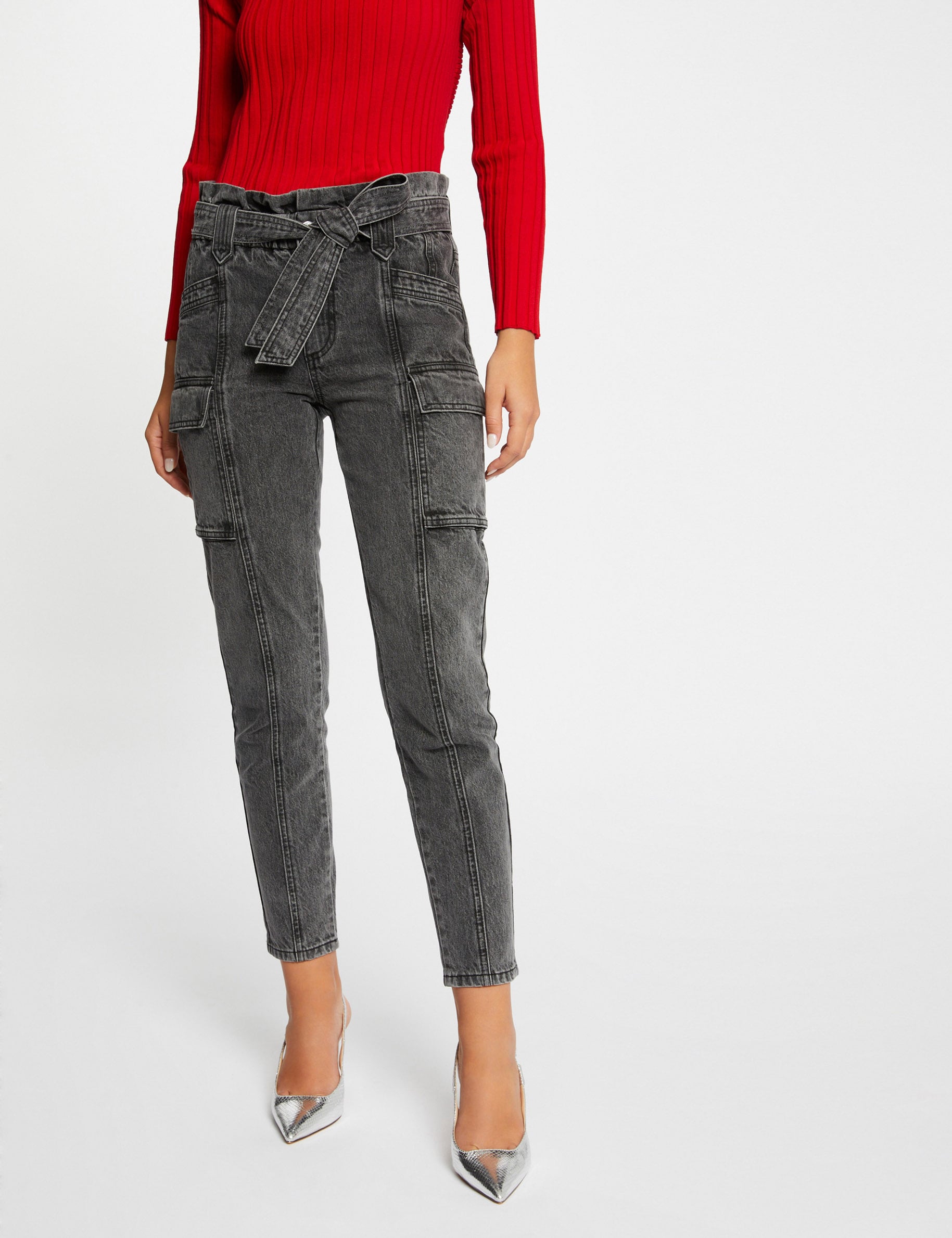 Jeans cargo slim 7/8&egrave;me gris moyen femme