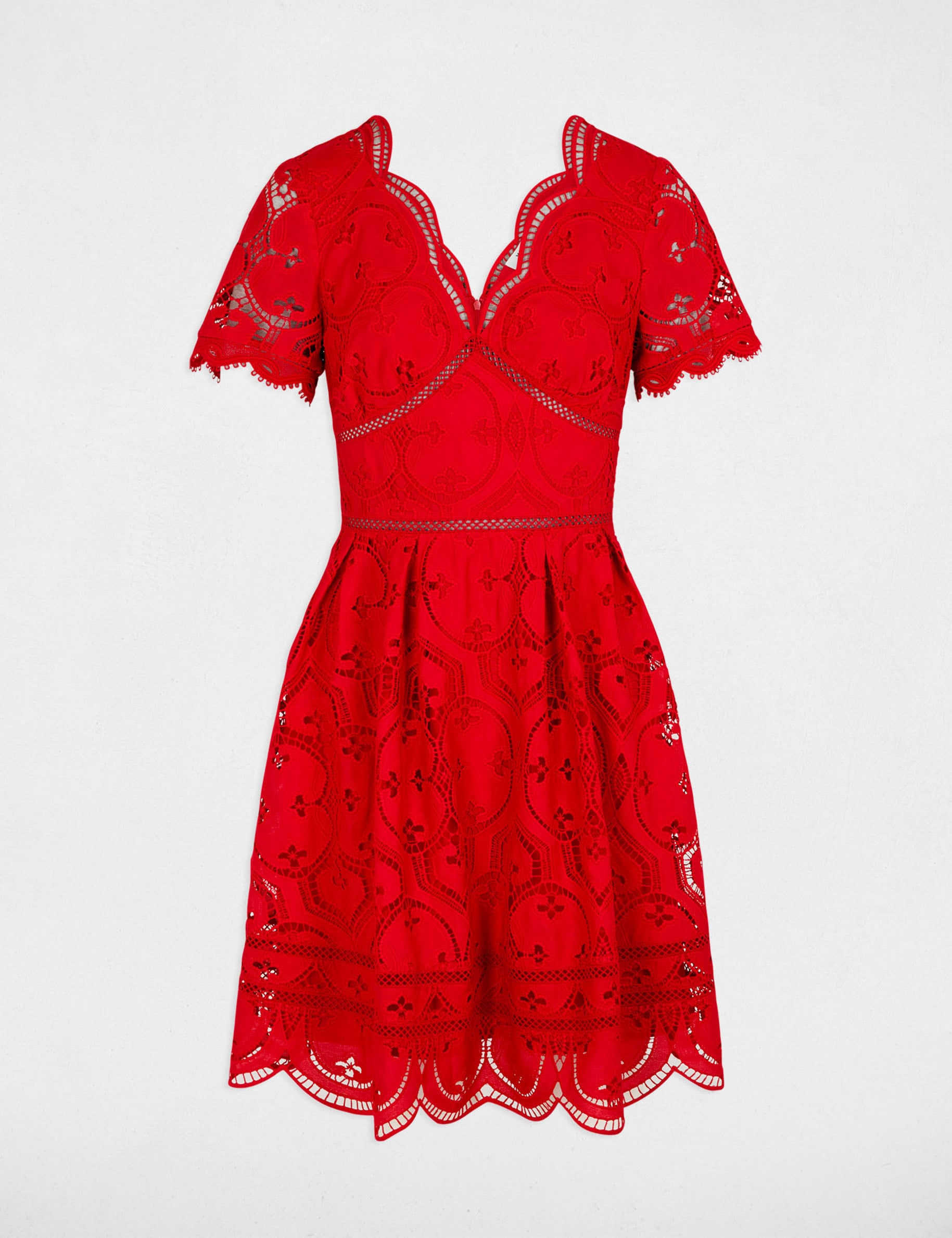 Robe courte patineuse brod&eacute;e rouge femme