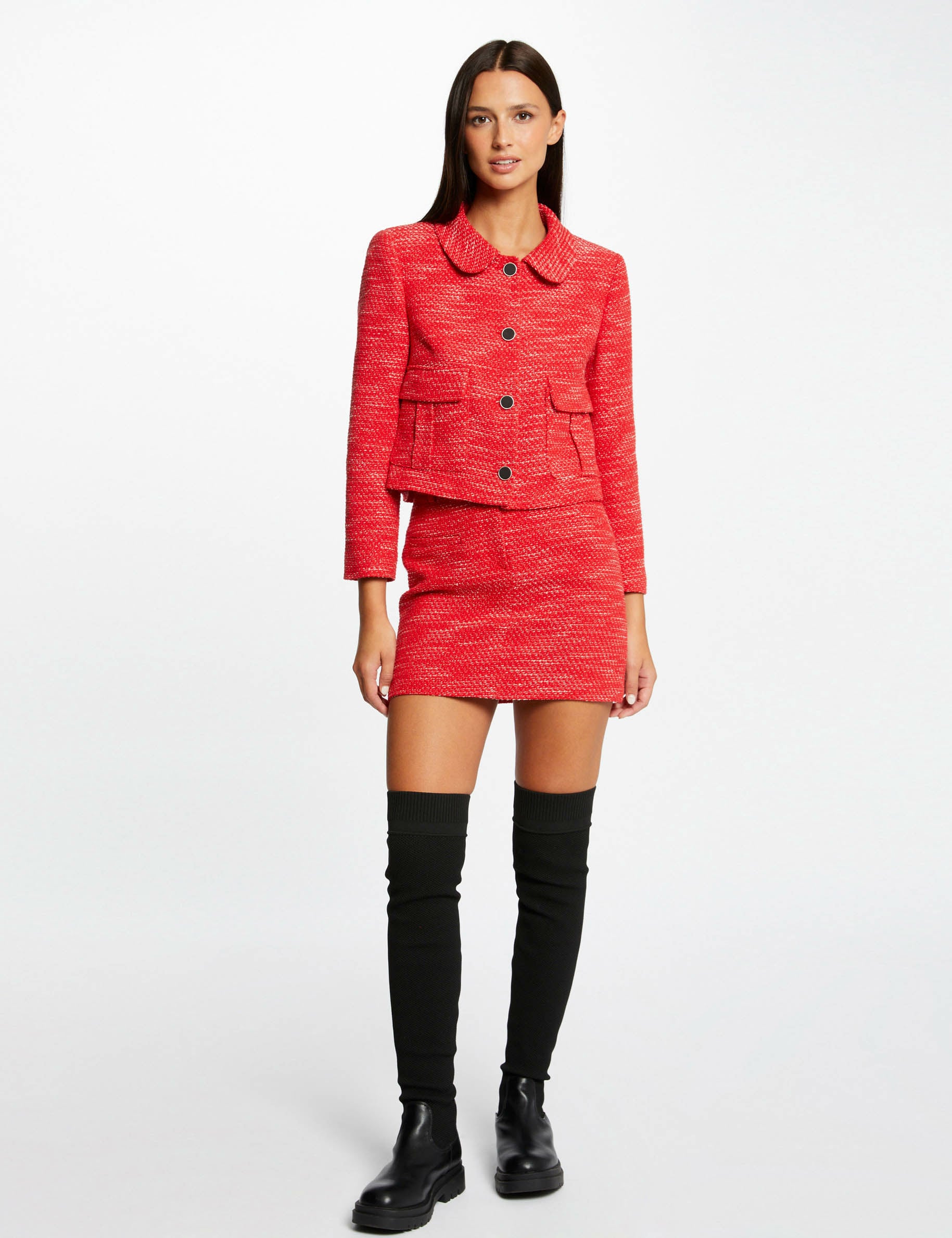 Veste droite boutonn&eacute;e rouge femme