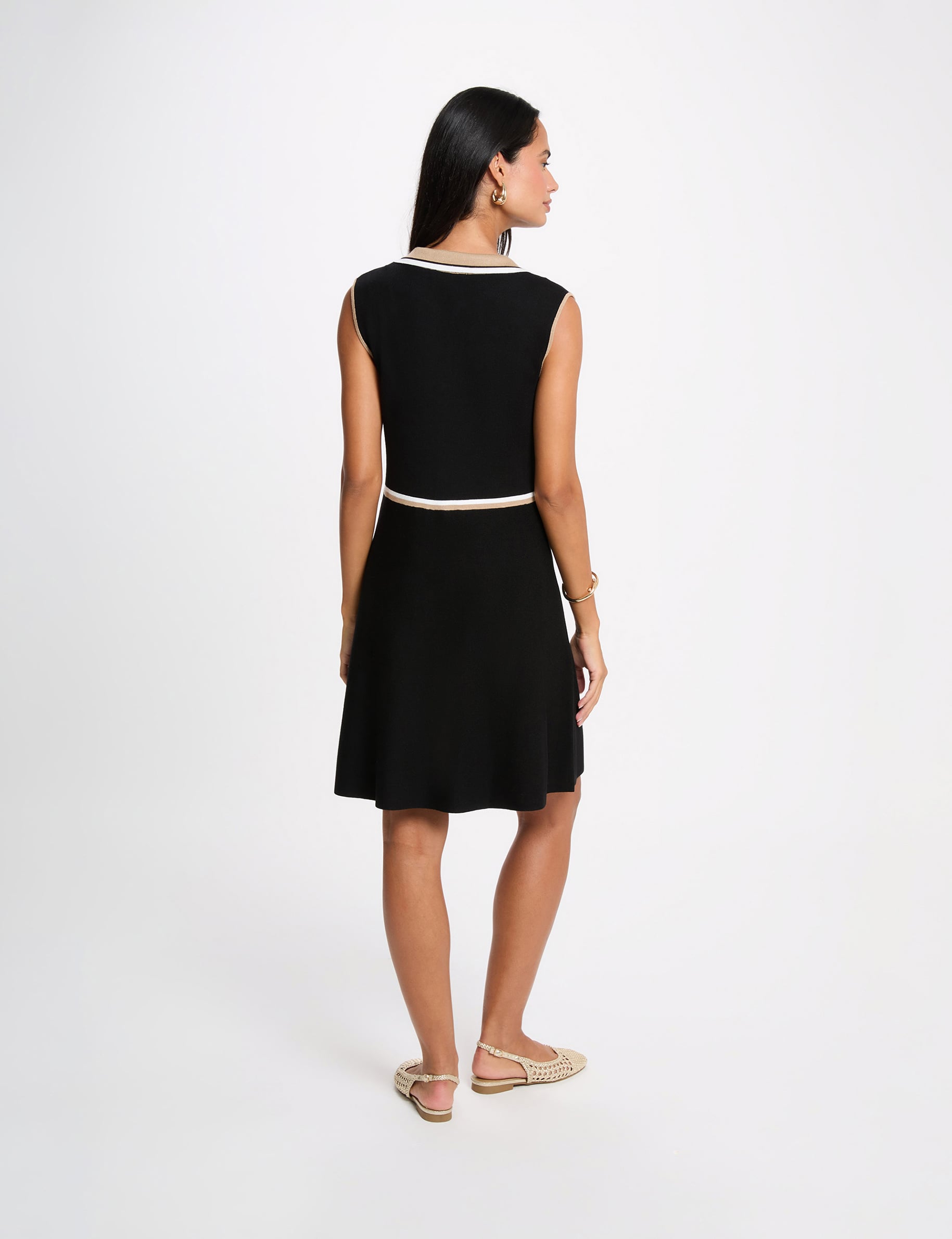 Robe tricot col &agrave; revers noir femme
