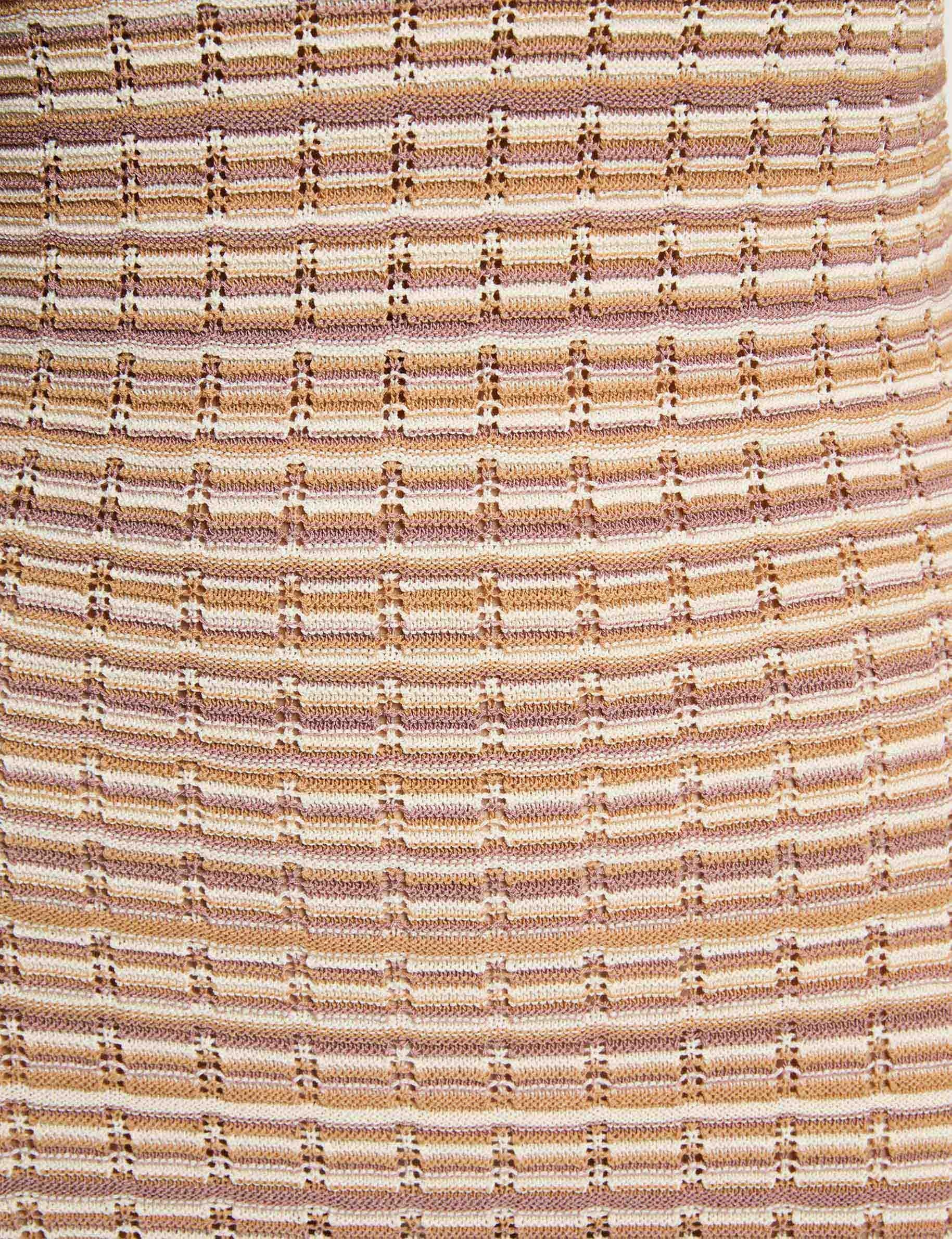 Robe tricot col v beige femme