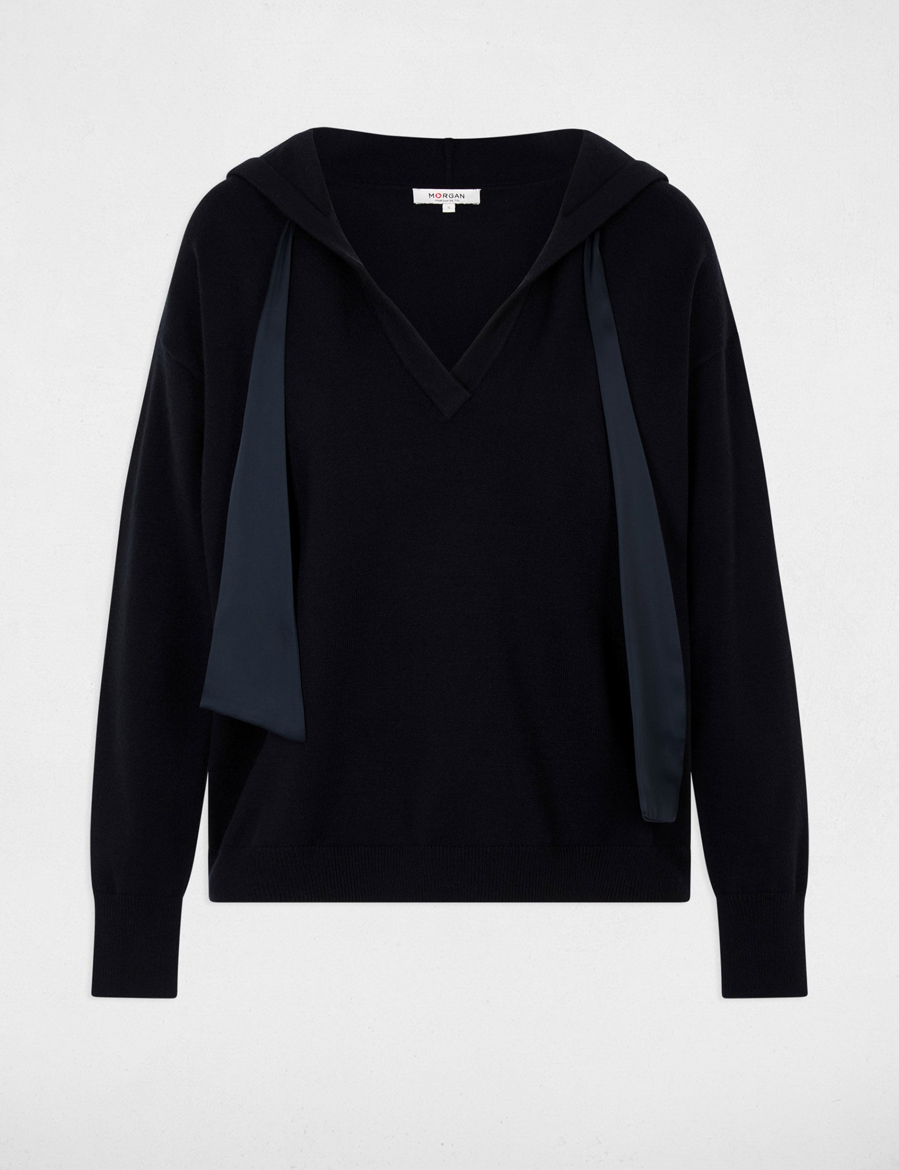 Pull &agrave; capuche bleu marine femme