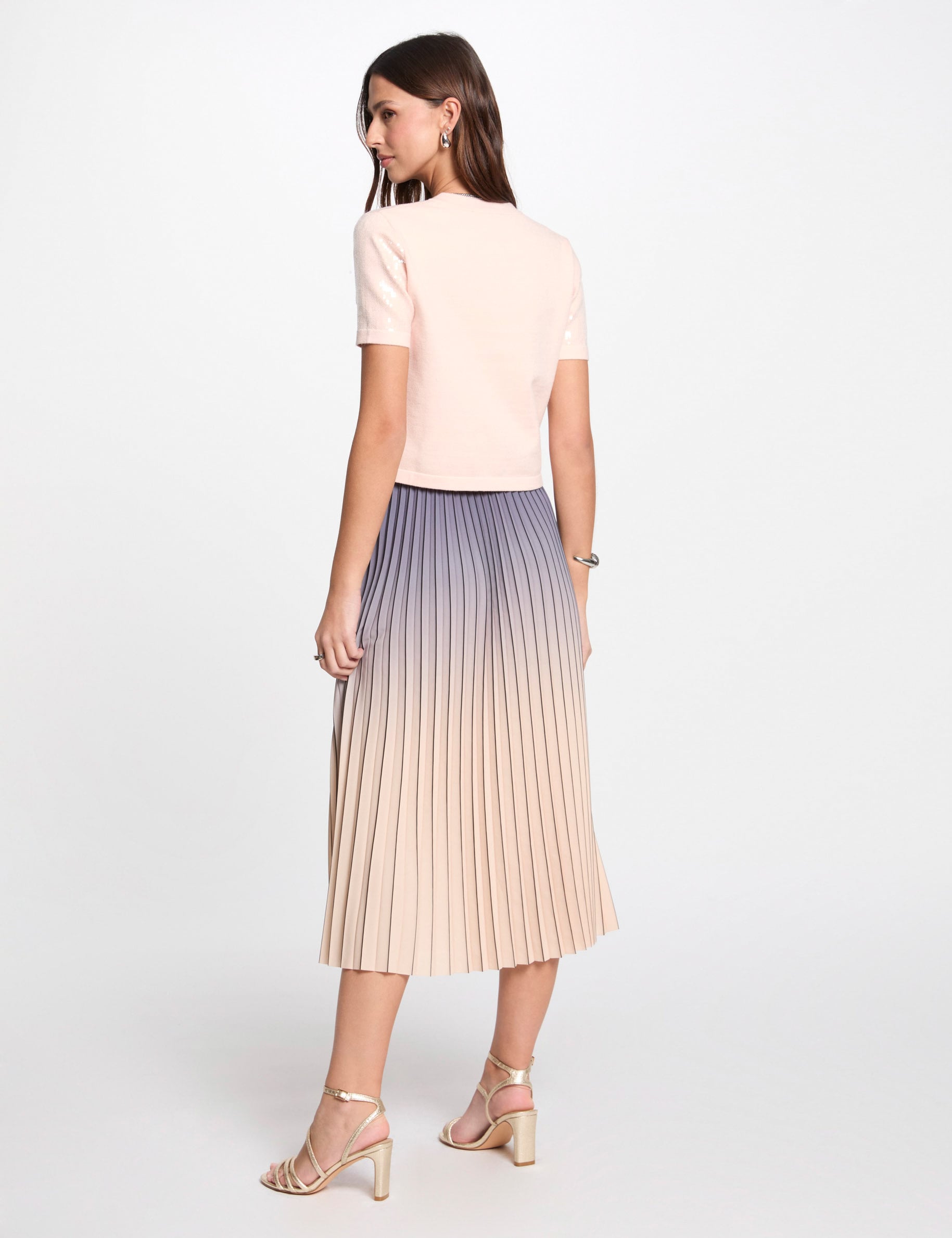 Jupe longue pliss&eacute;e rose clair femme