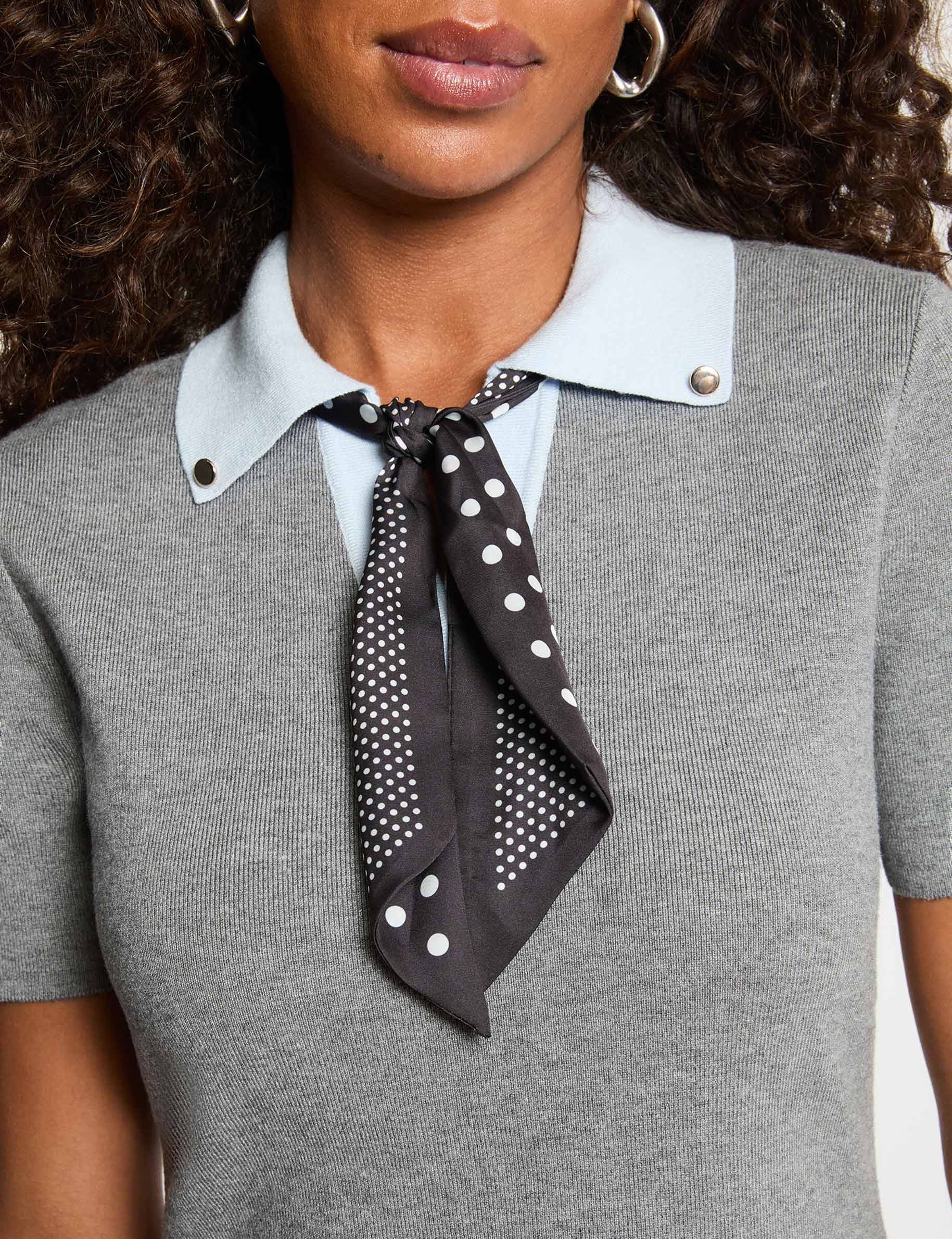 Robe tricot col &agrave; revers gris clair femme