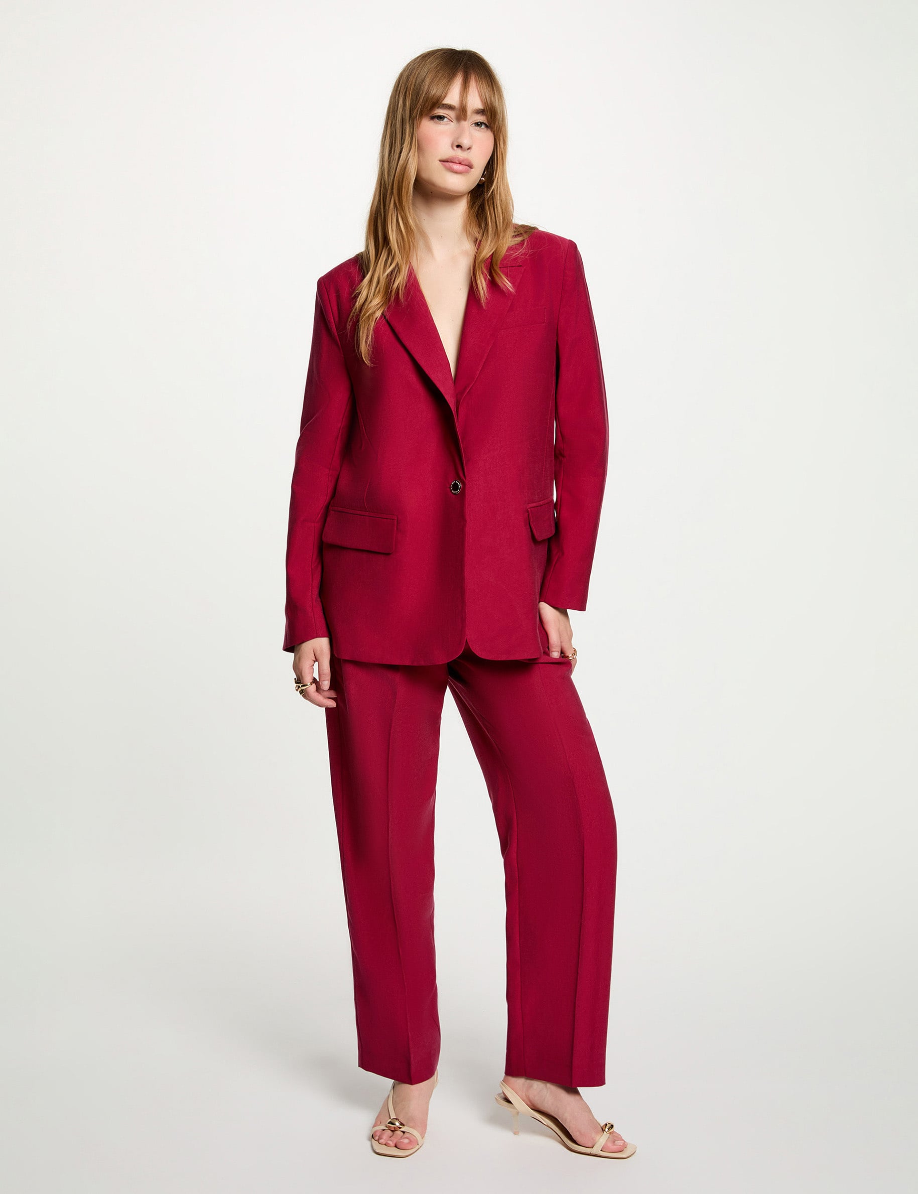 Pantalon taille haute bordeaux femme