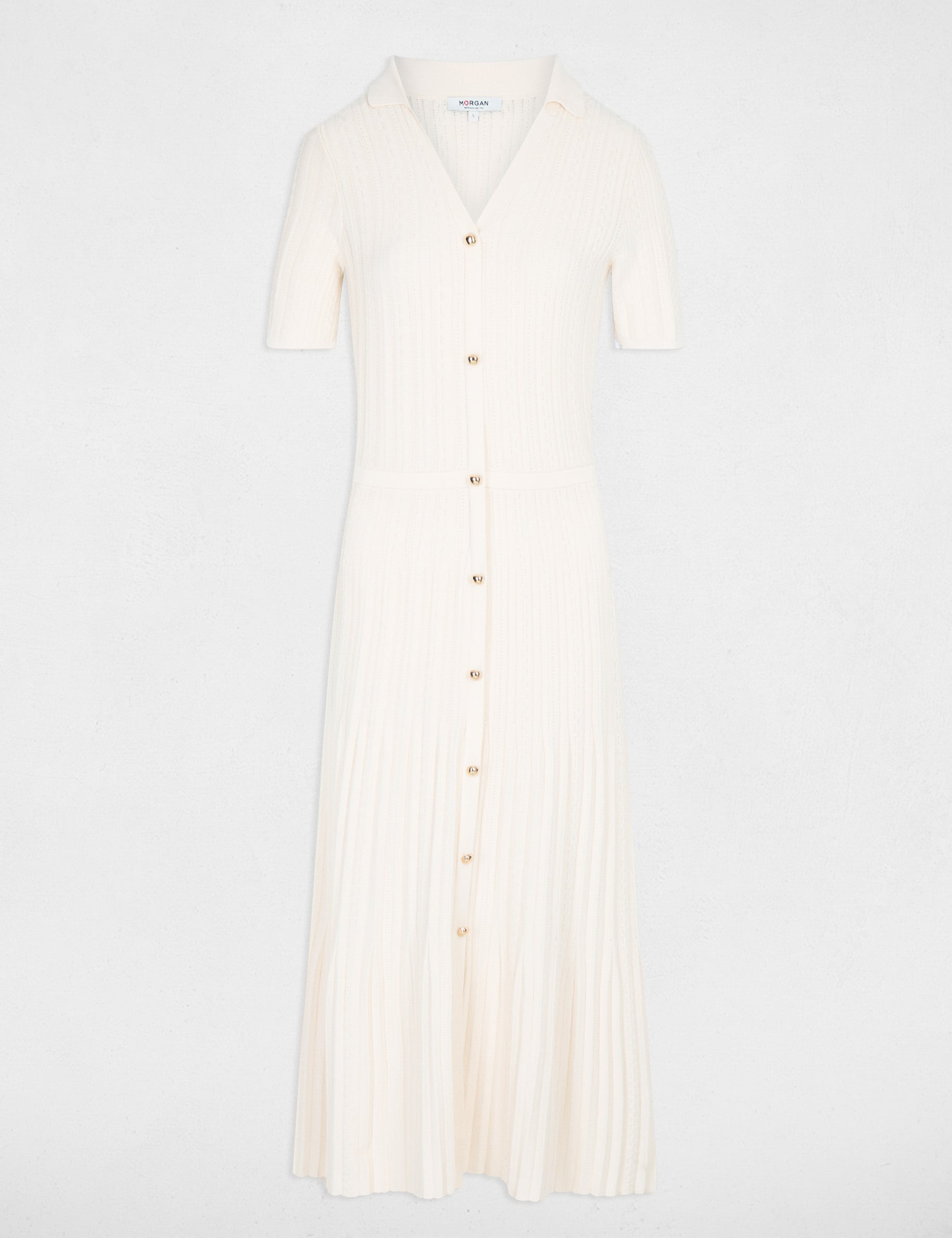 Robe tricot col &agrave; revers ivoire femme