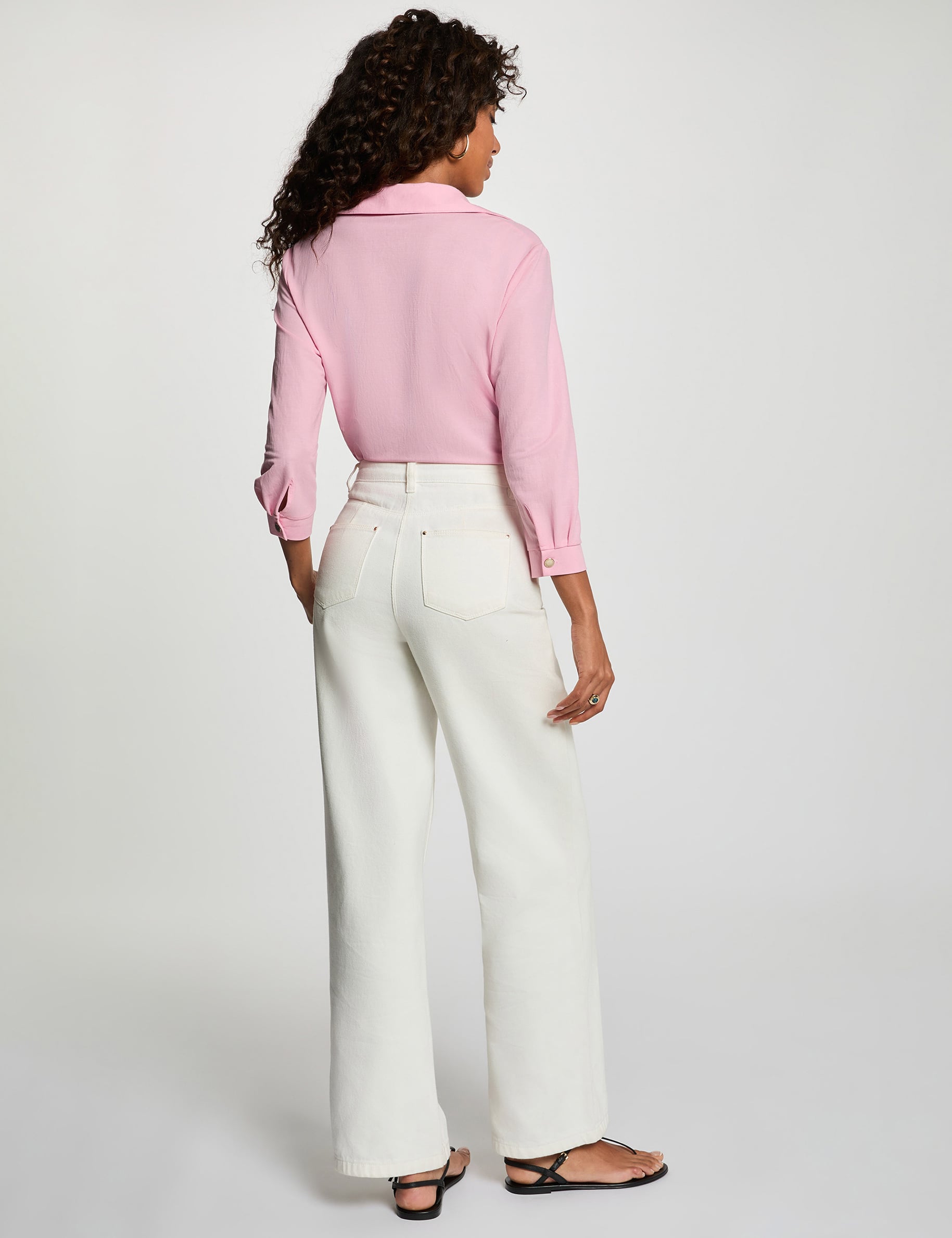 Chemise nou&eacute;e col &agrave; revers rose pastel femme