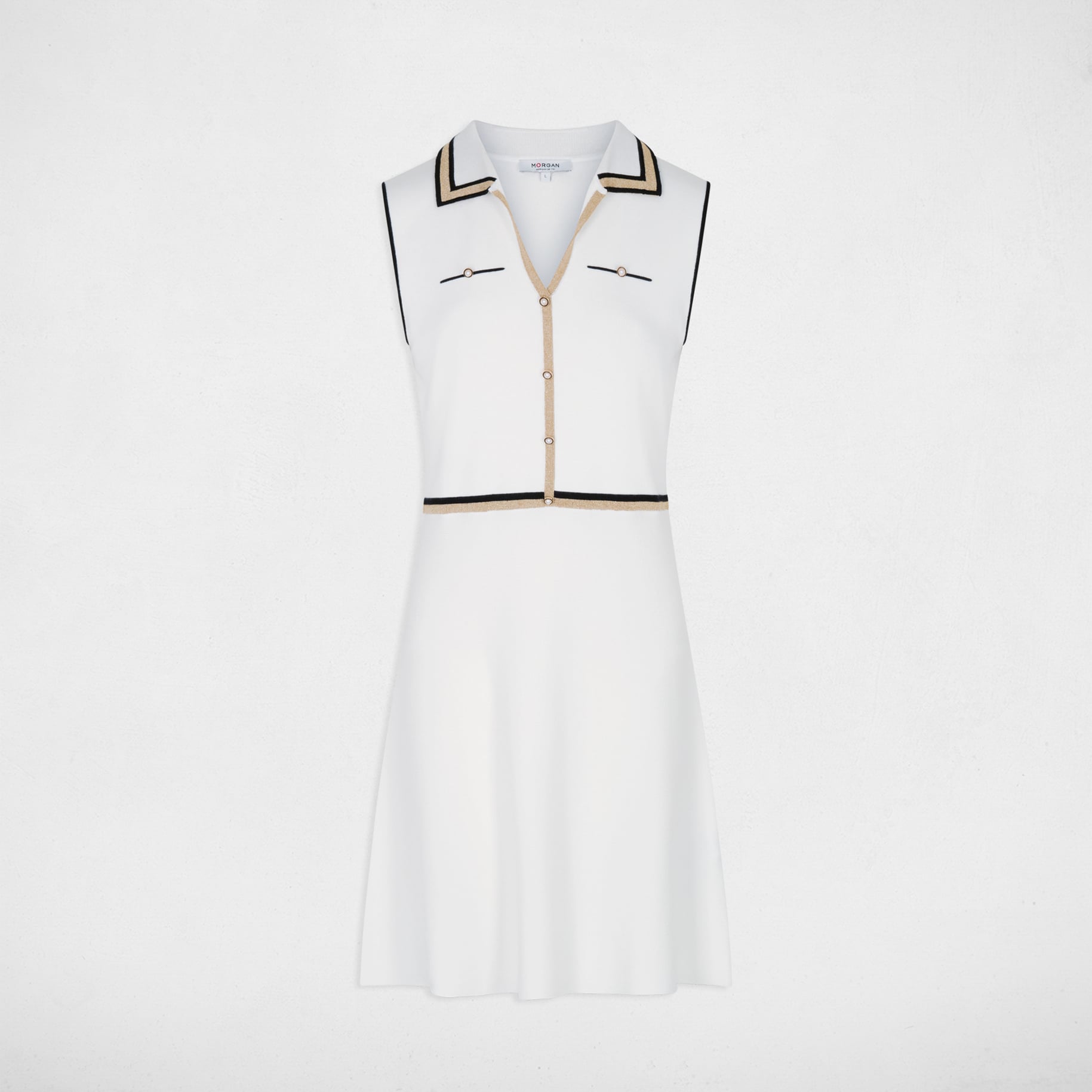Robe tricot col &agrave; revers blanc femme