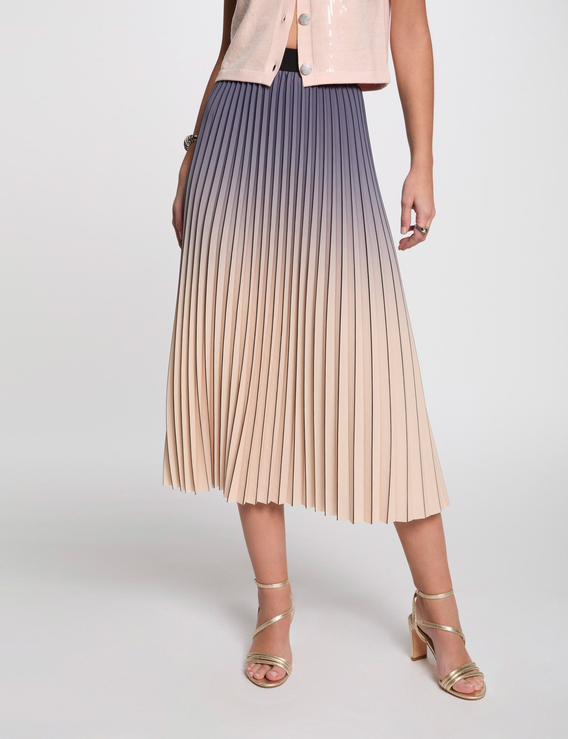Jupe longue pliss&eacute;e rose clair femme