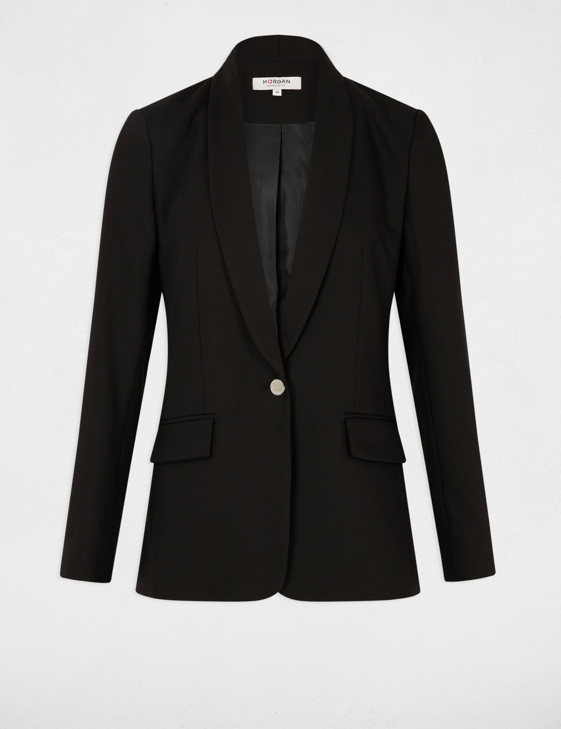 Veste courte col ch&acirc;le noir femme