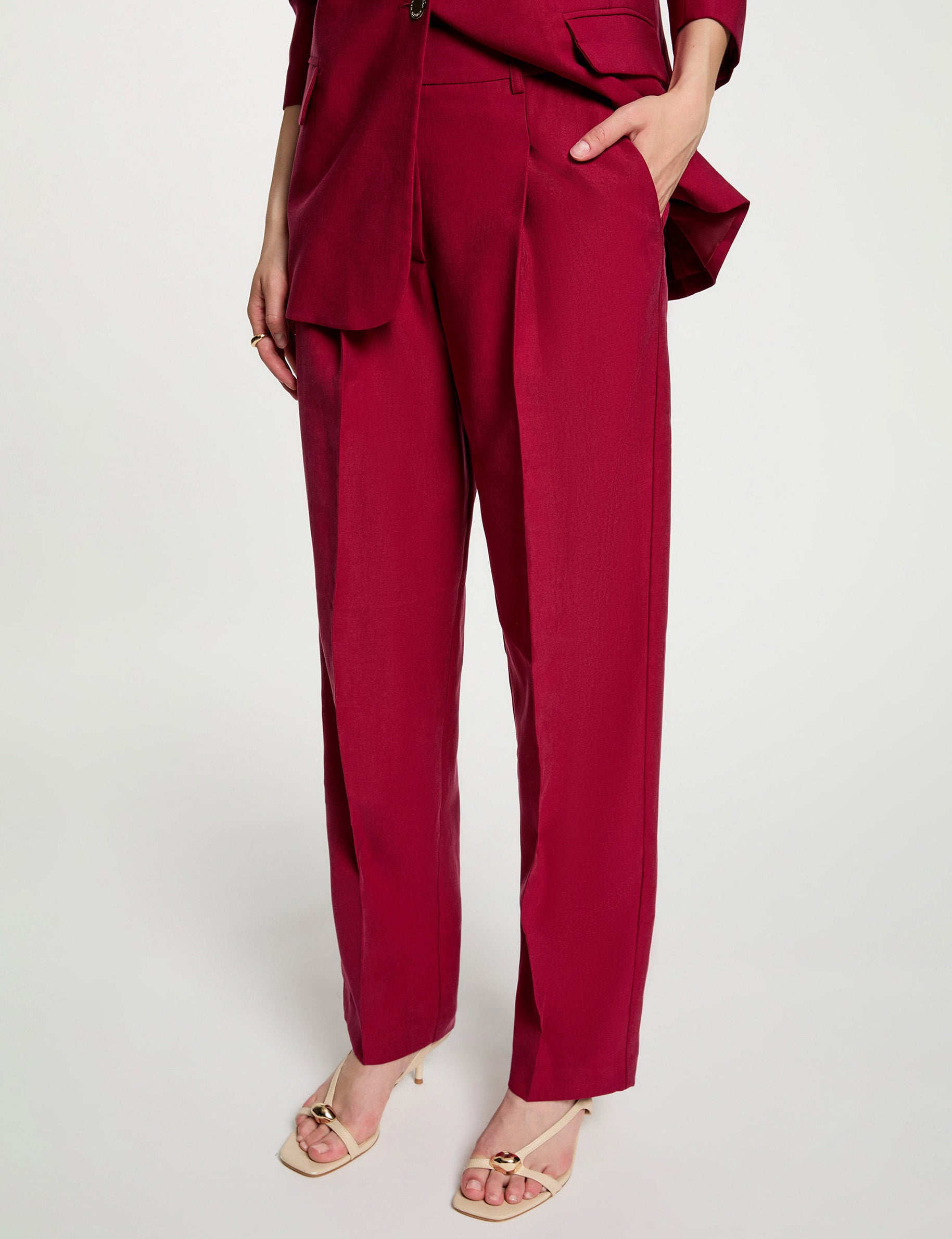 Pantalon taille haute bordeaux femme