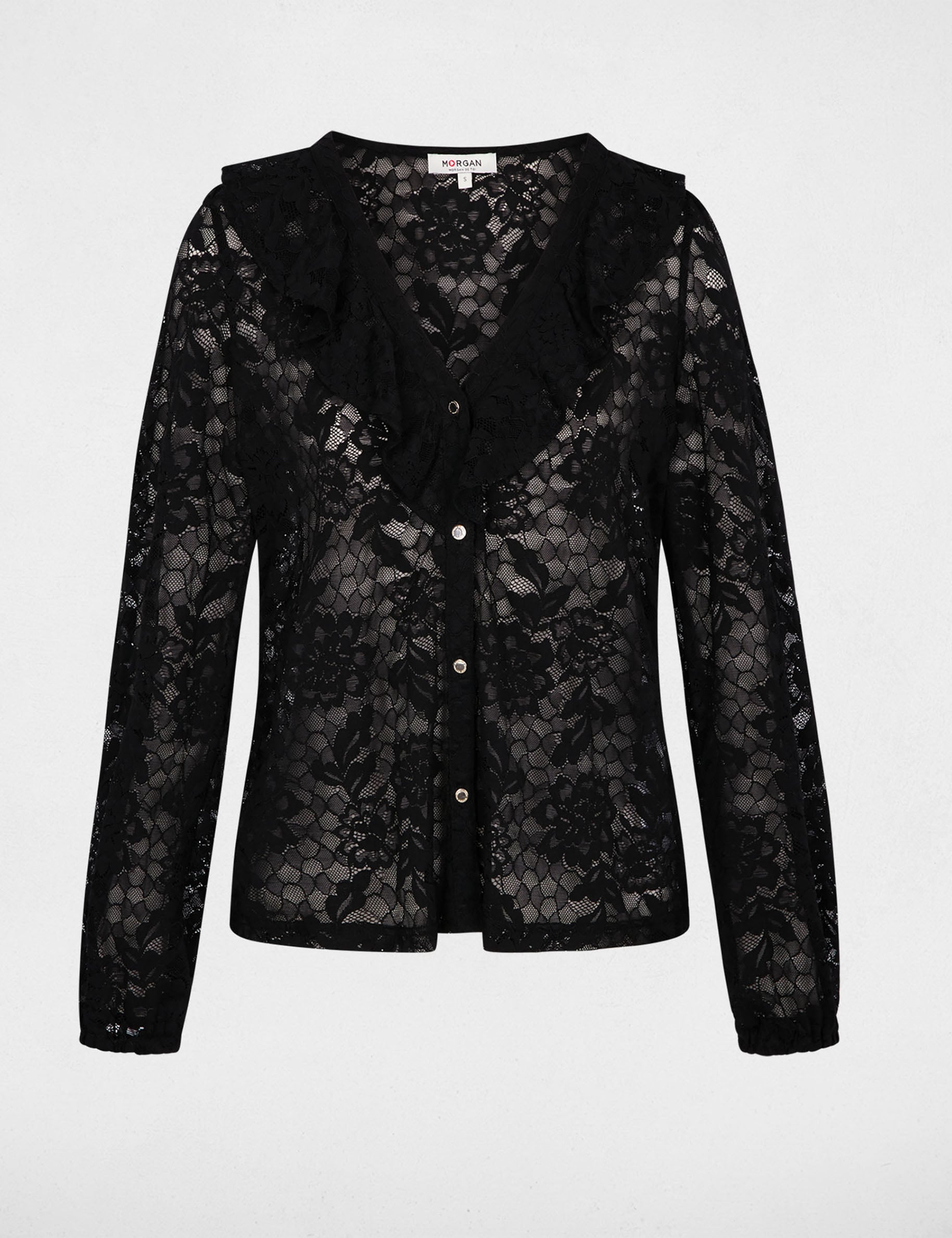 Chemise dentelle col v noir femme