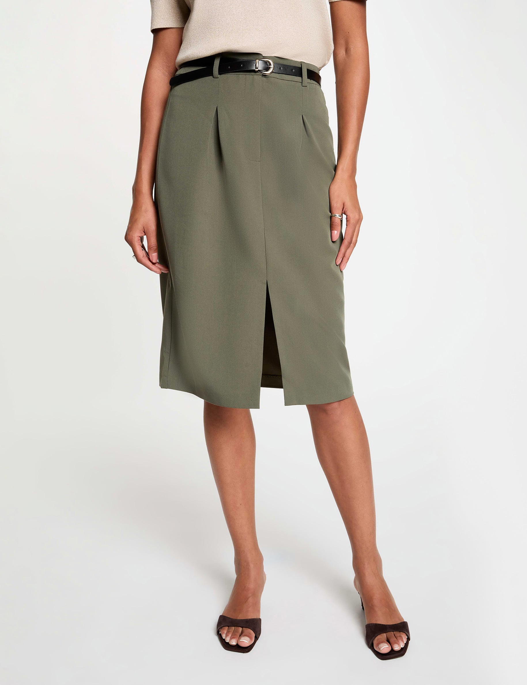 Jupe crayon taille haute vert kaki femme