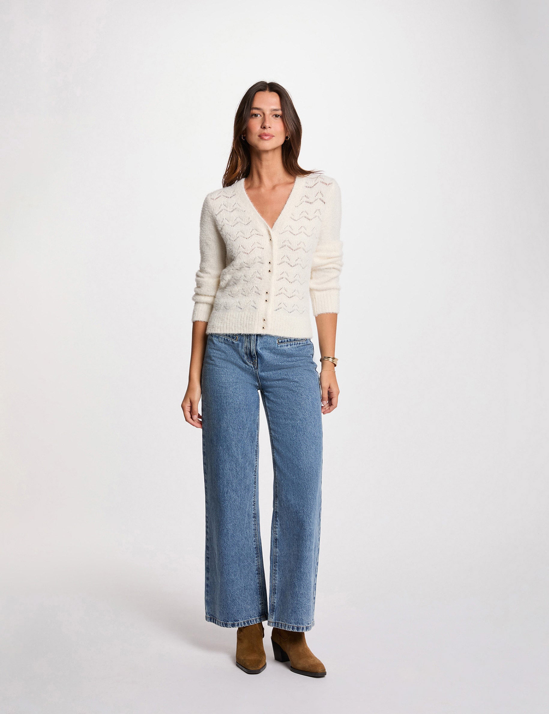 Gilet manches longues ivoire femme
