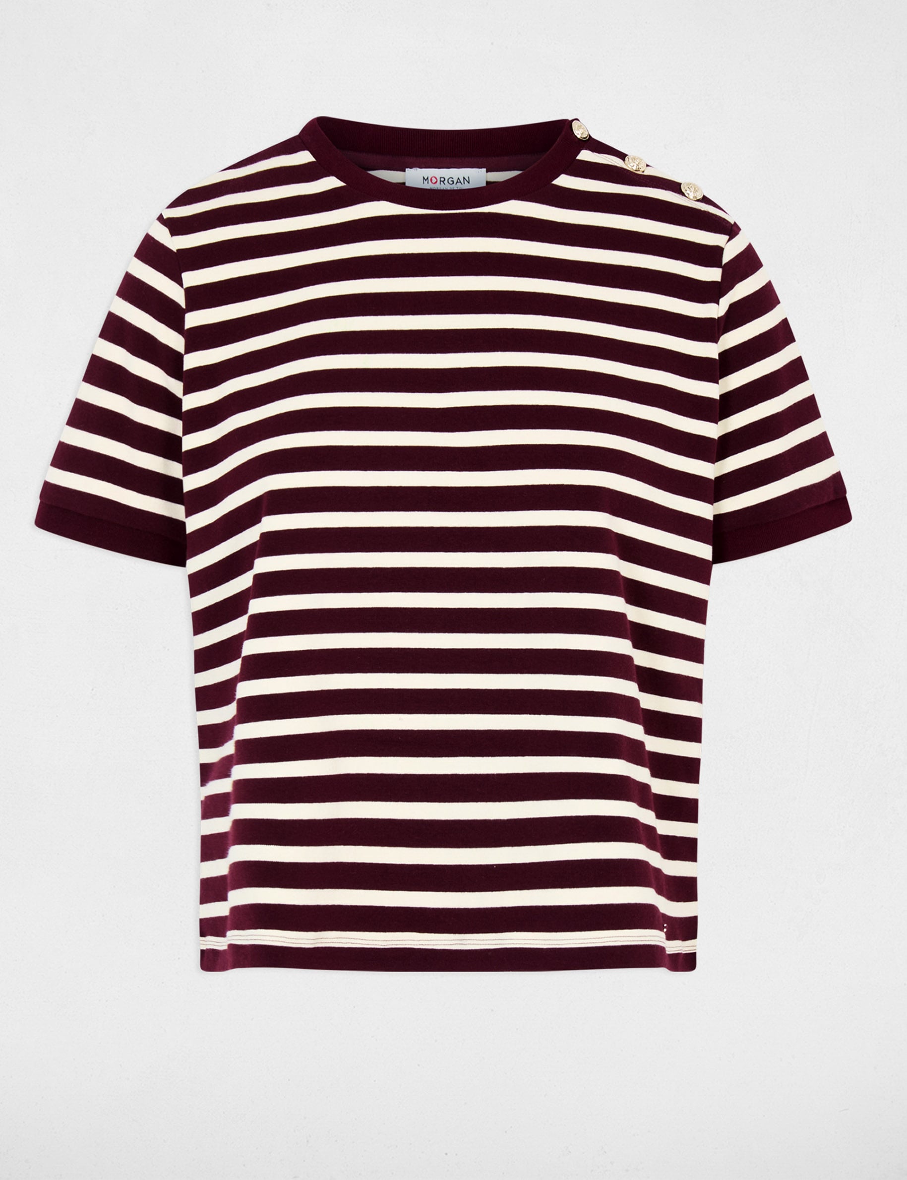 T-shirt ray&eacute; col rond prune femme