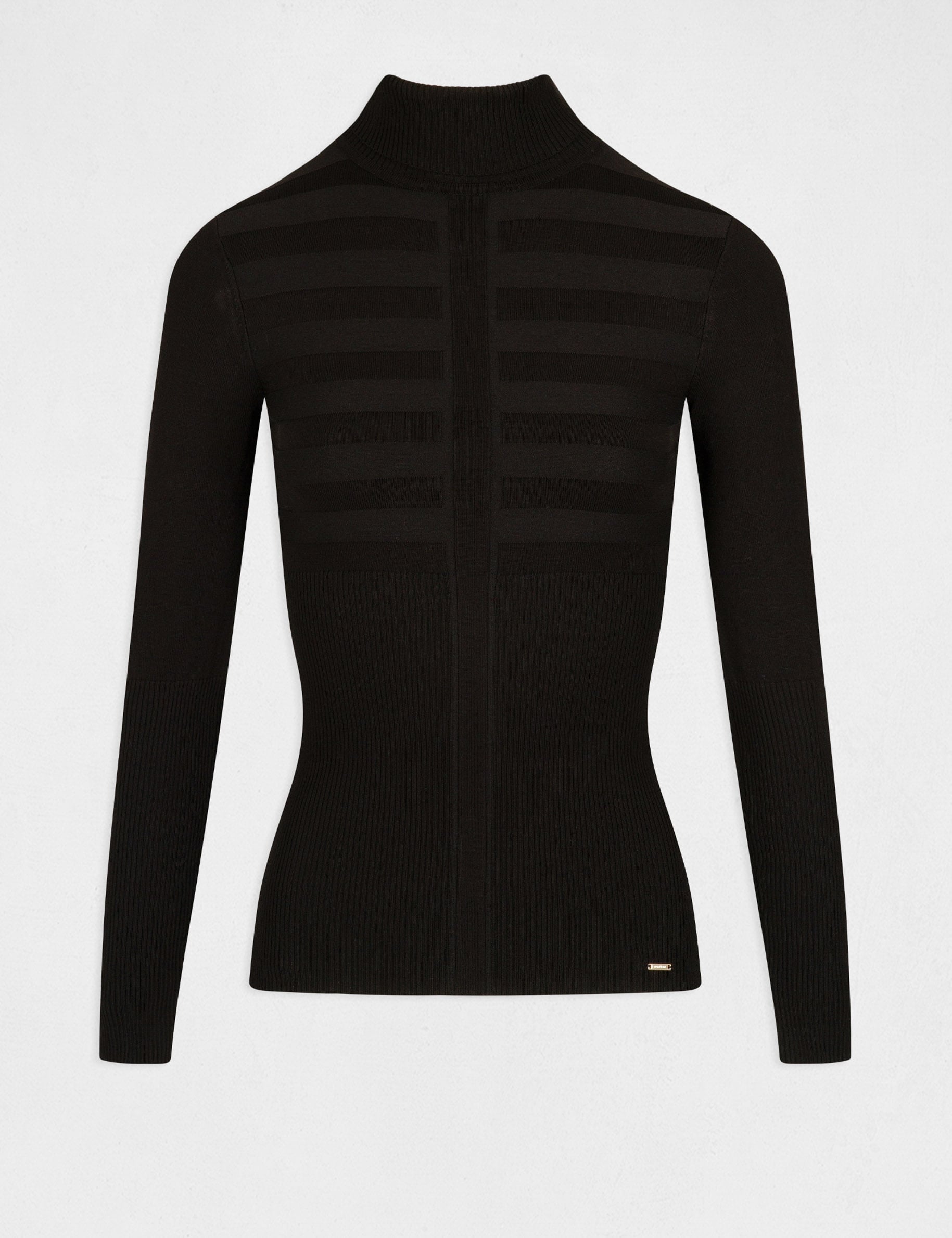 Pull col roul&eacute; ajust&eacute; noir femme