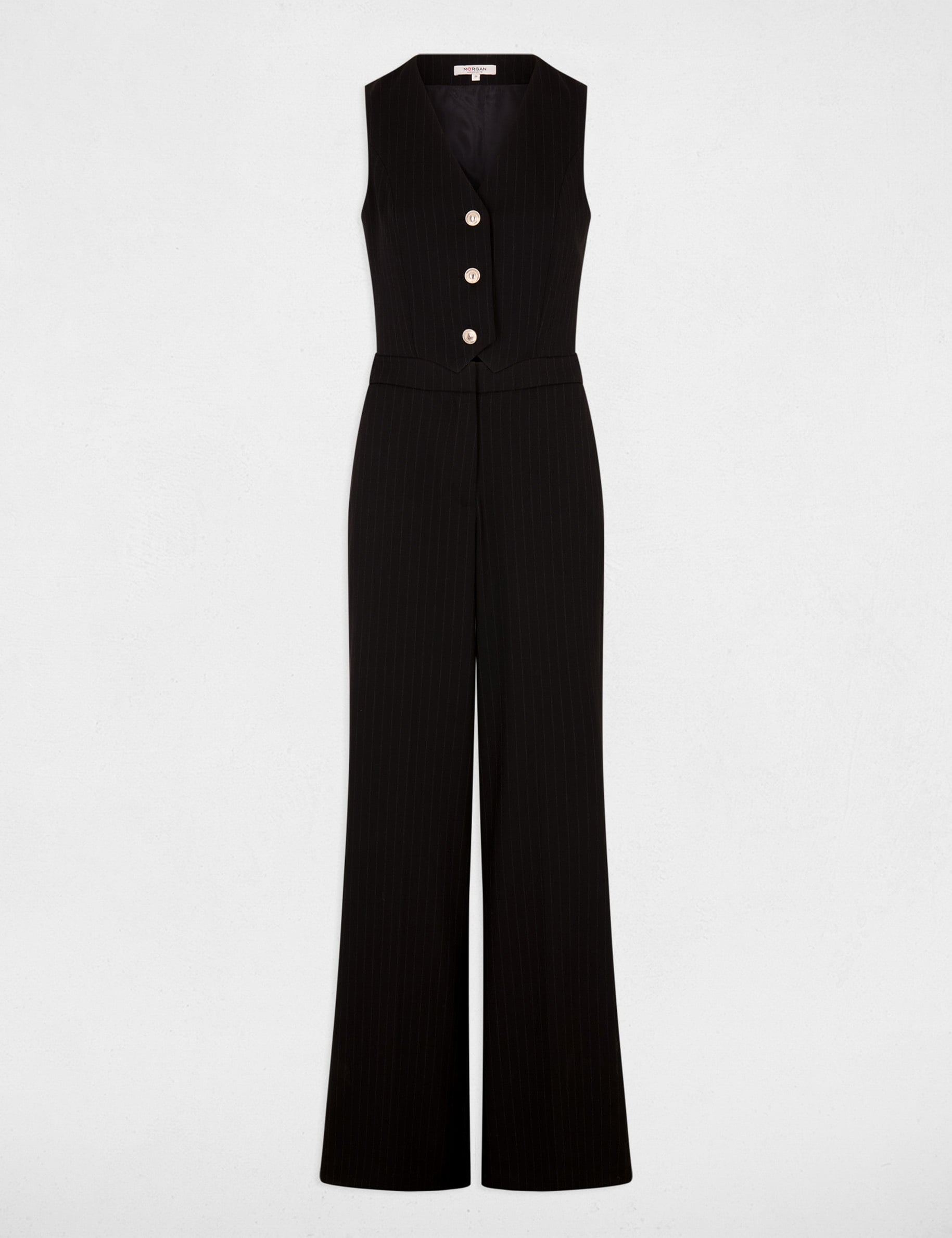 Combinaison fluide col v noir femme
