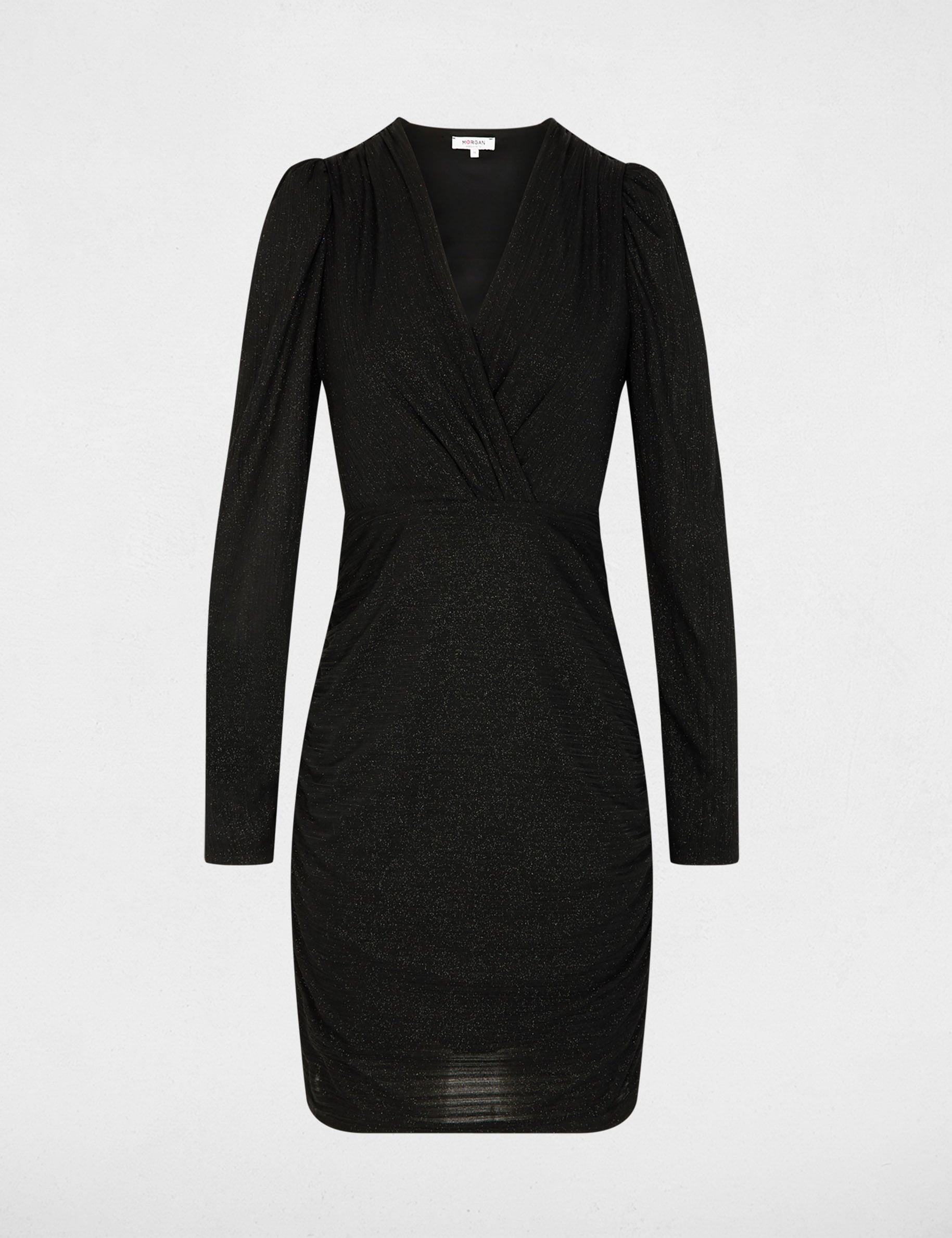 Robe courte ajust&eacute;e drap&eacute;e noir femme