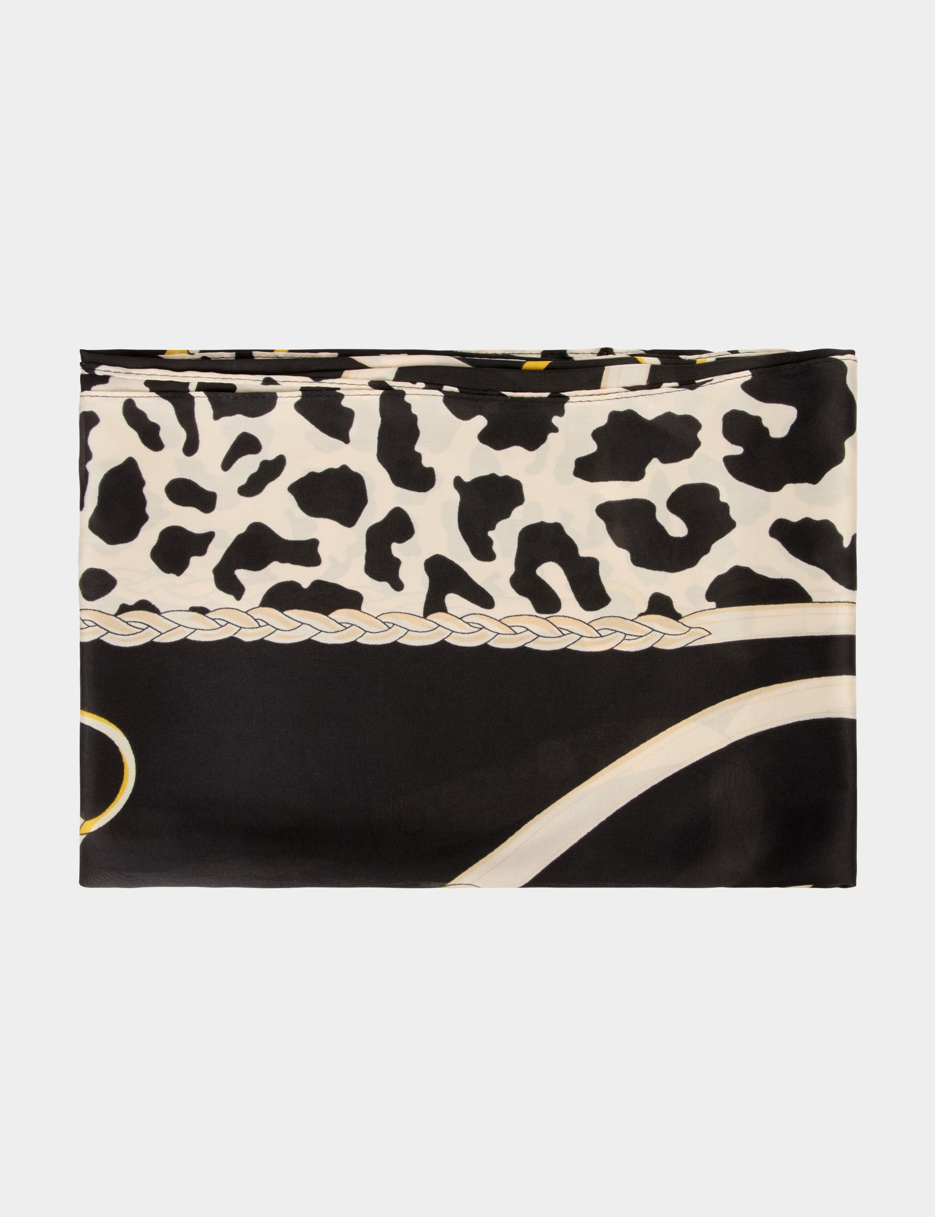 Foulard satin&eacute; l&eacute;opard noir femme