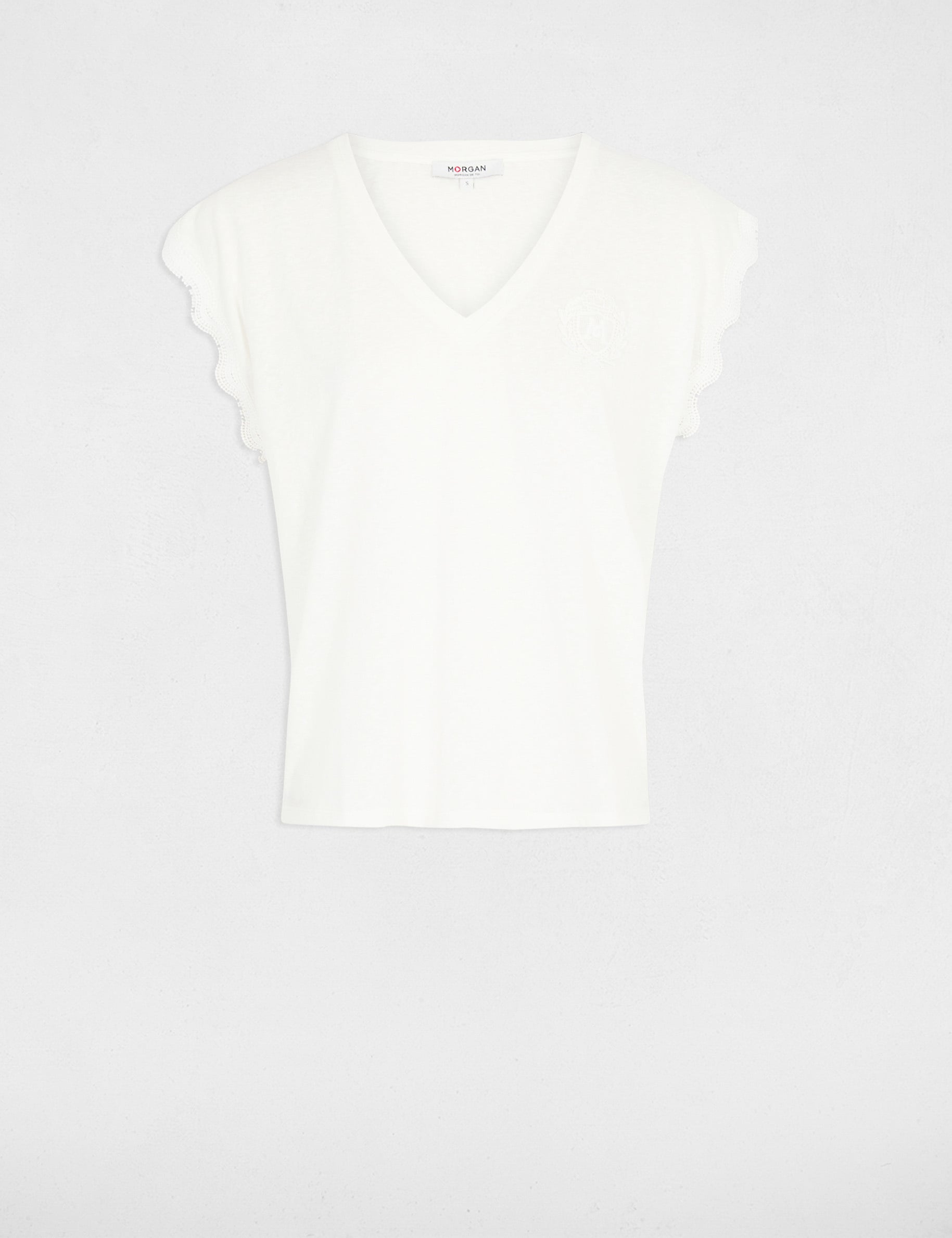 T-shirt col v manches courtes blanc femme