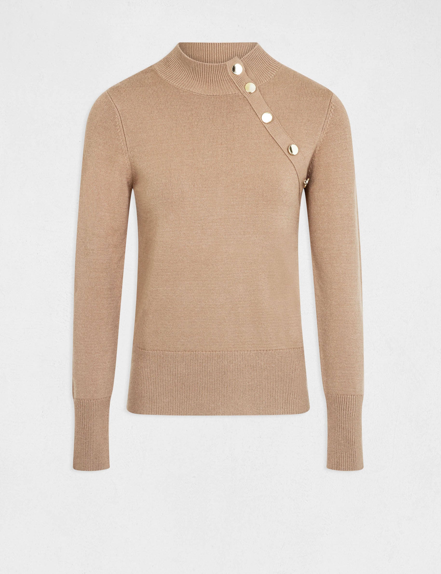 Pull manches longues boutons d&eacute;coratifs taupe femme