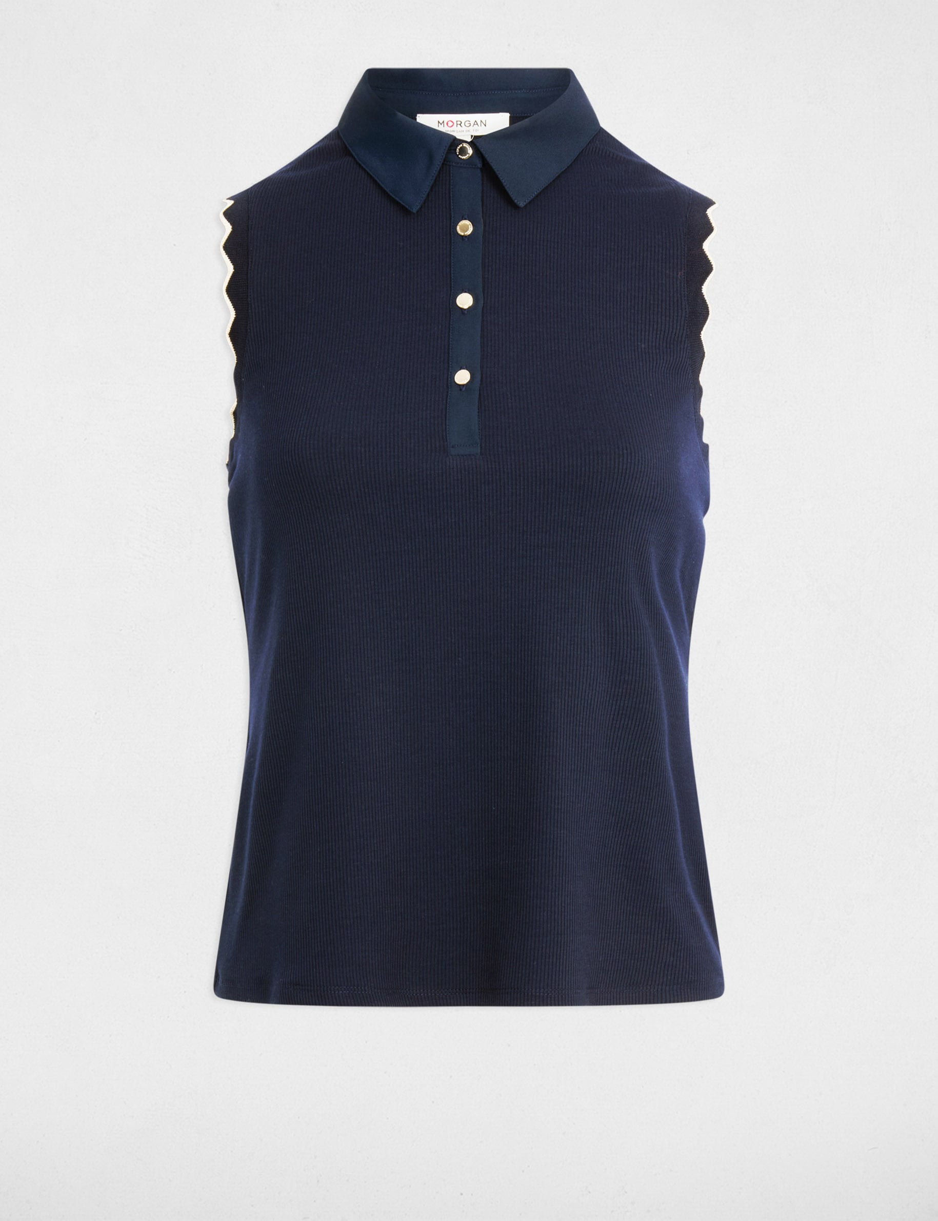 Top sans manches col revers bleu marine femme