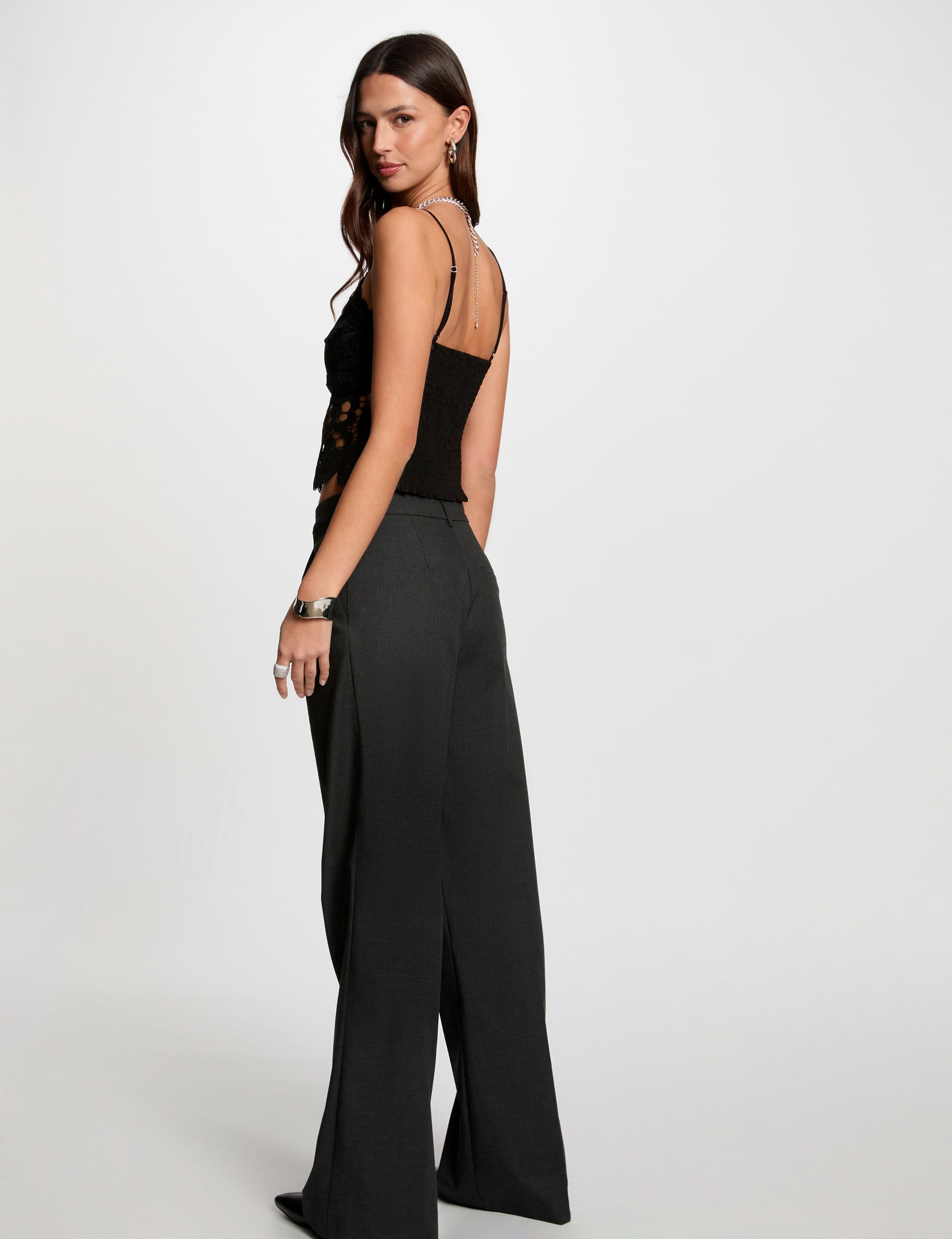 Crop top bretelles fines noir femme
