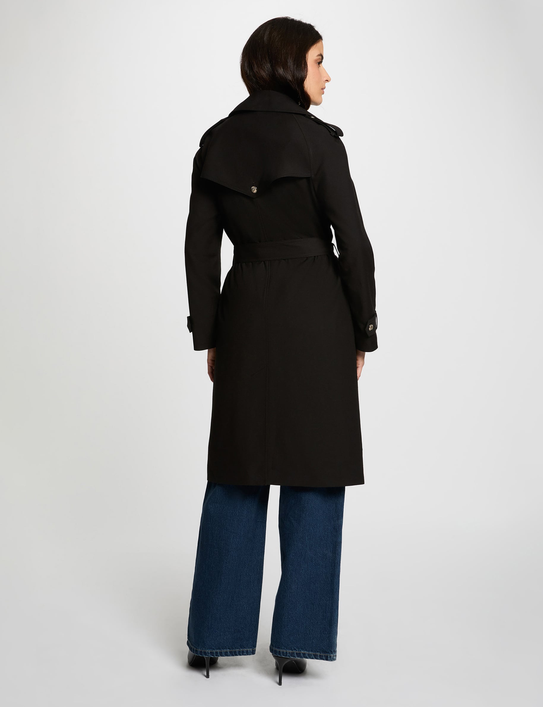 Trench long ceintur&eacute; noir femme