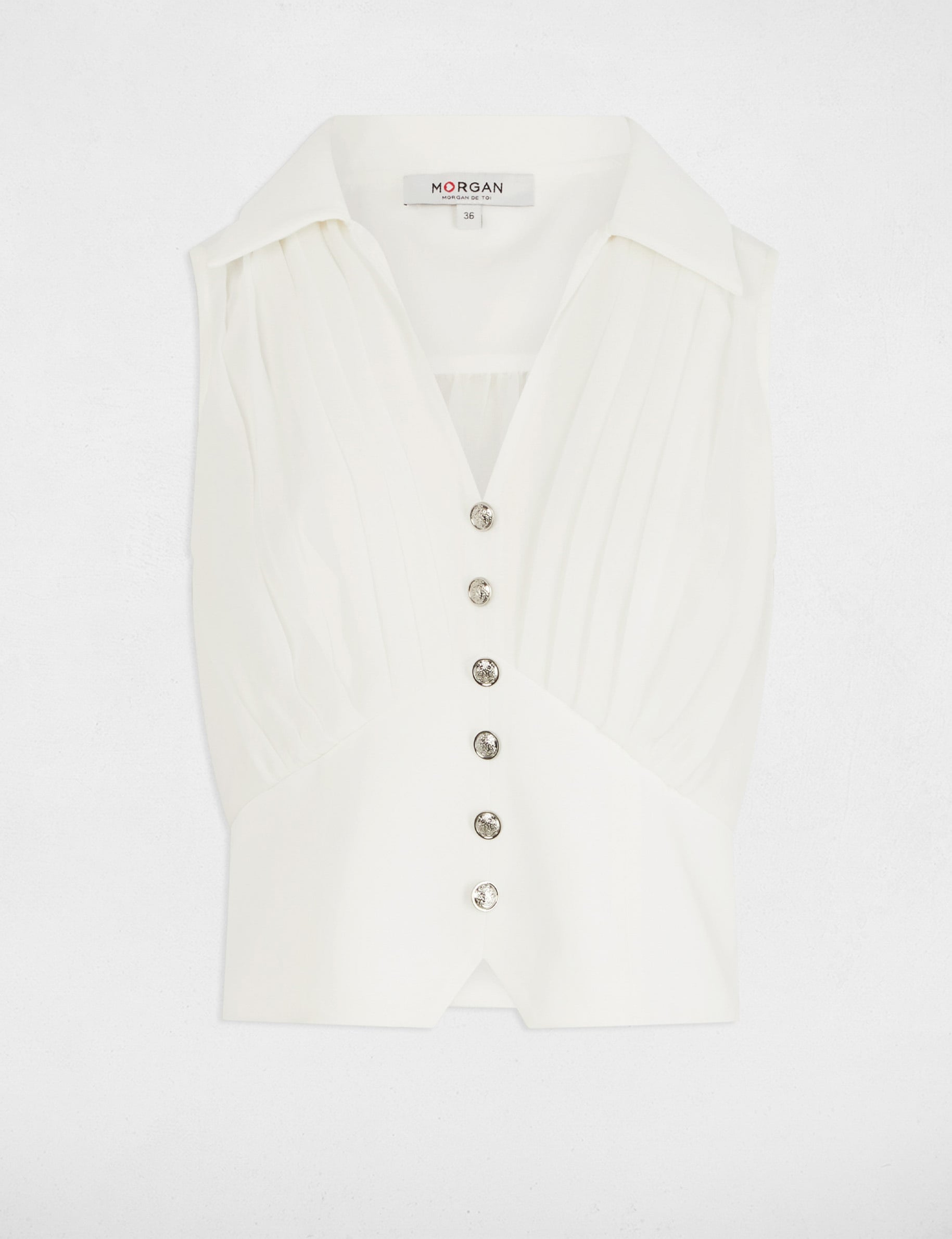 Top pliss&eacute; sans manches blanc femme