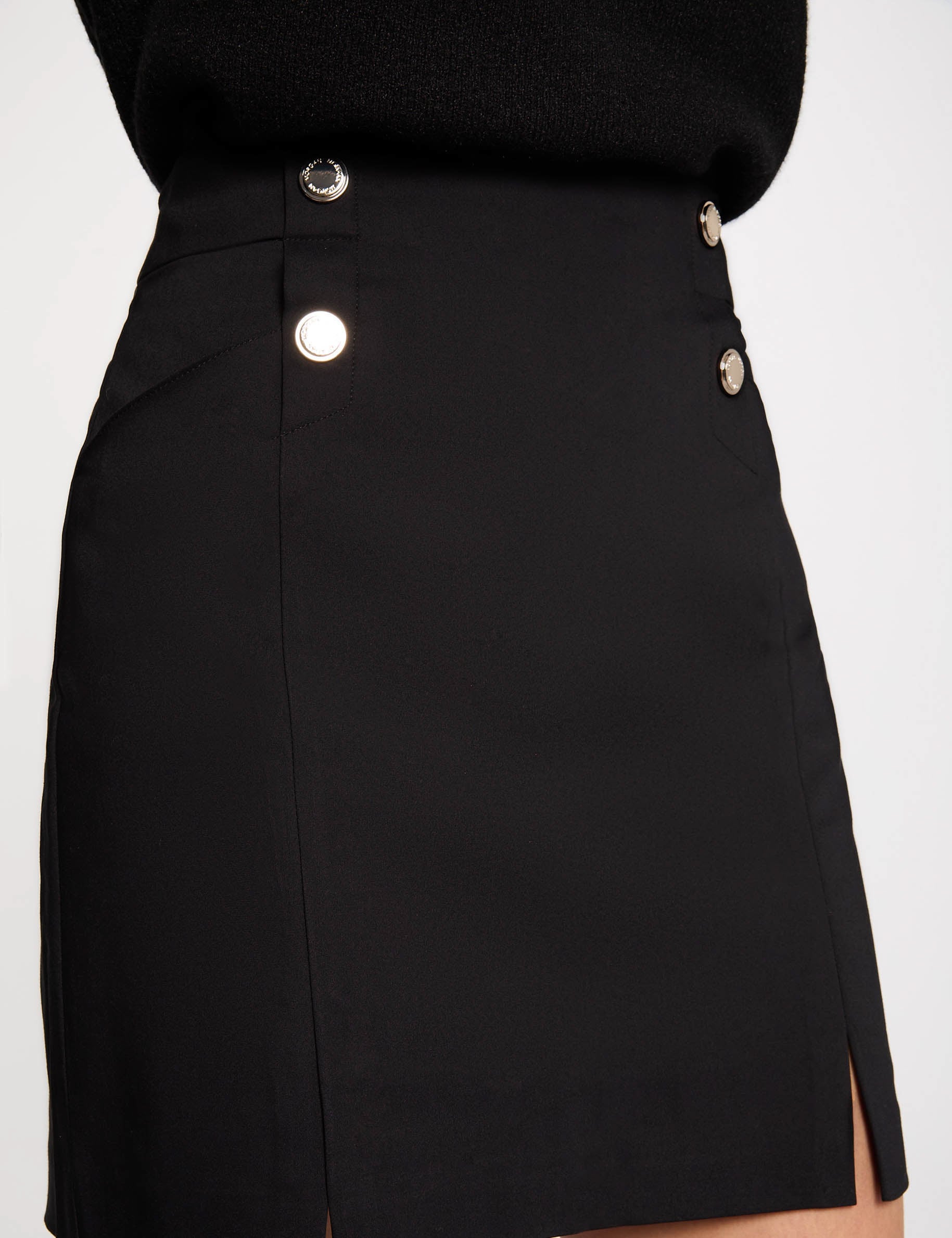 Jupe courte &agrave; boutons noir femme