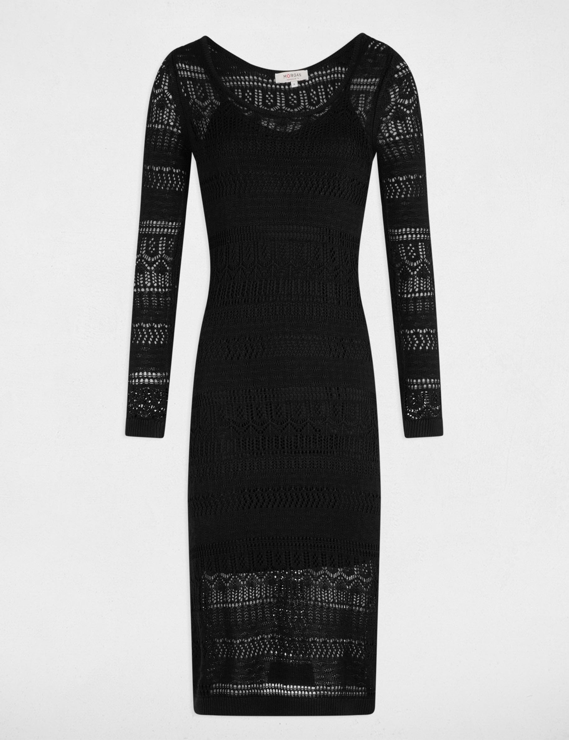 Robe tricot longue ajust&eacute;e noir femme